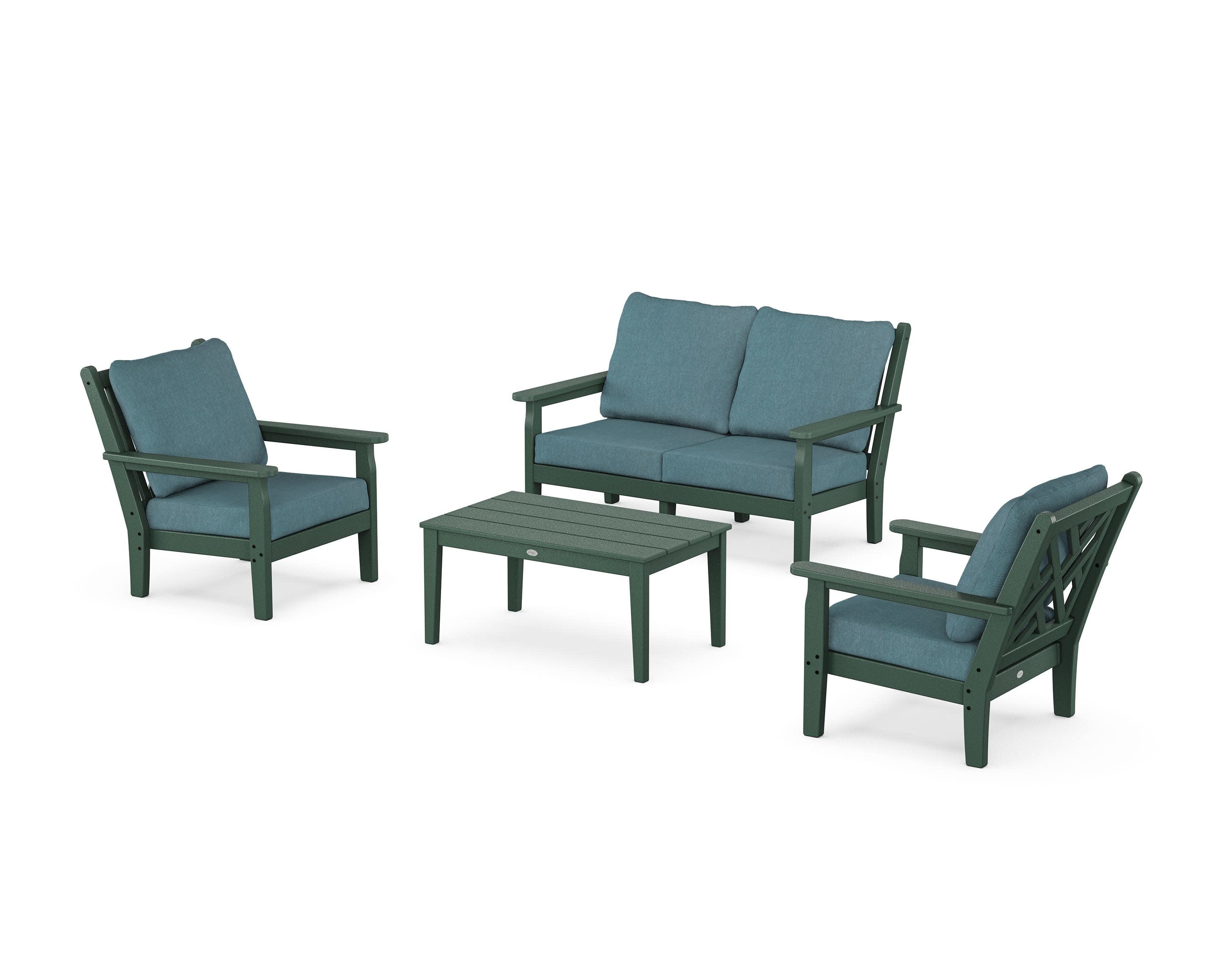 Chippendale 4-Piece Deep Seating Set with Loveseat in Green / Ocean Teal