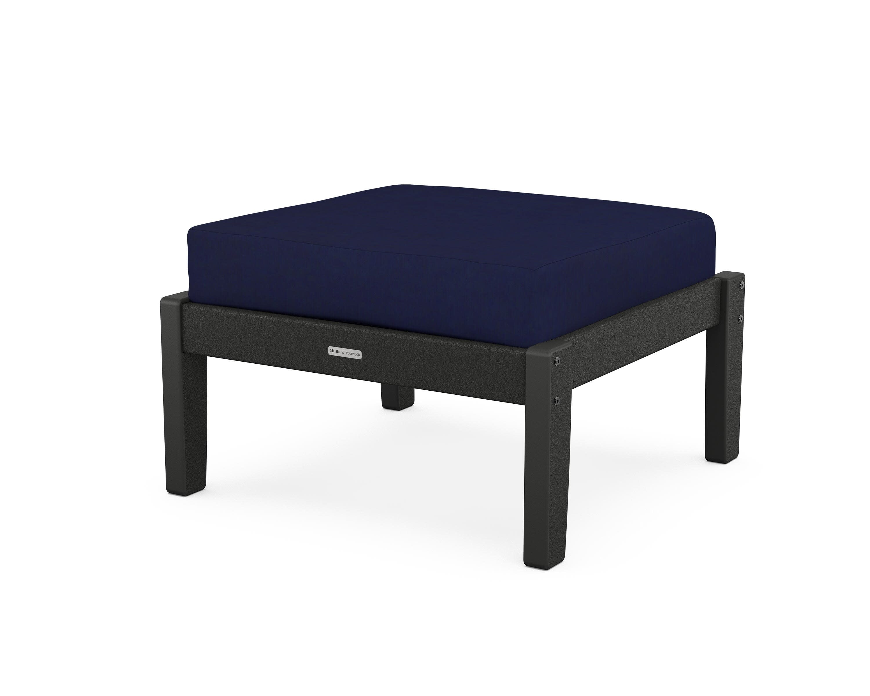 Chinoiserie Deep Seating Ottoman in Black / Navy