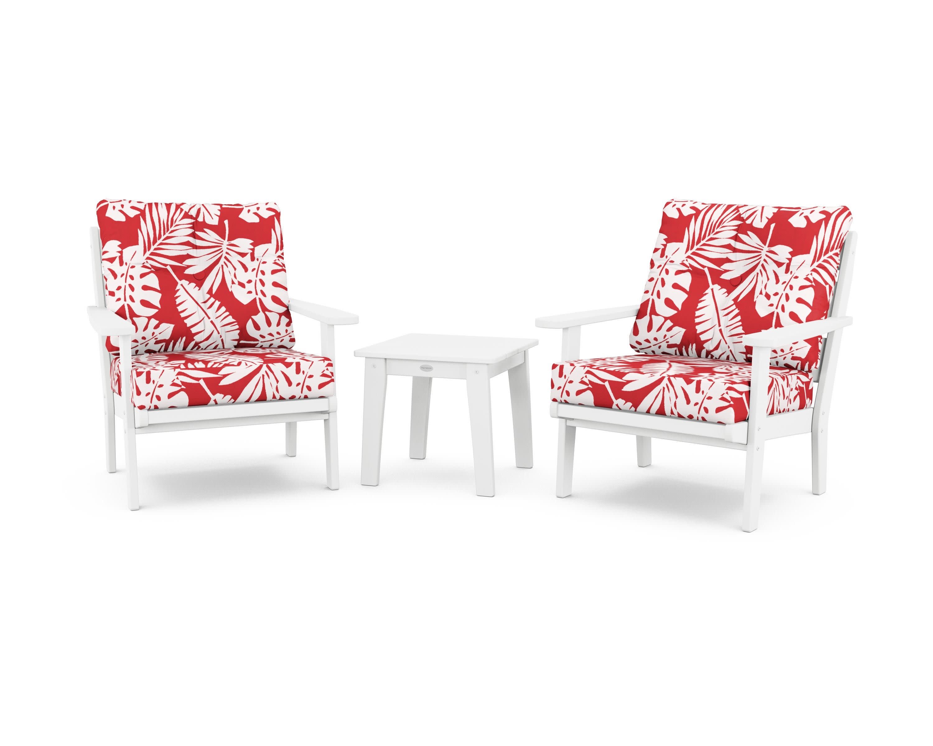Lakeside 3-Piece Deep Seating Chair Set in White / Leaf Crimson