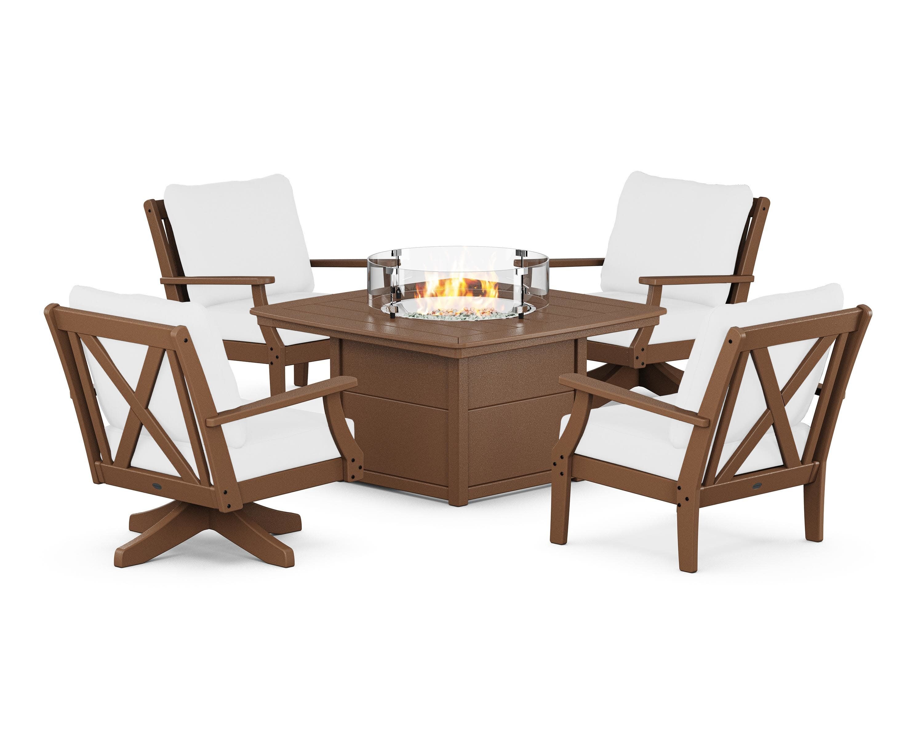 Braxton 5-Piece Deep Seating Set with Fire Table in Teak / Natural