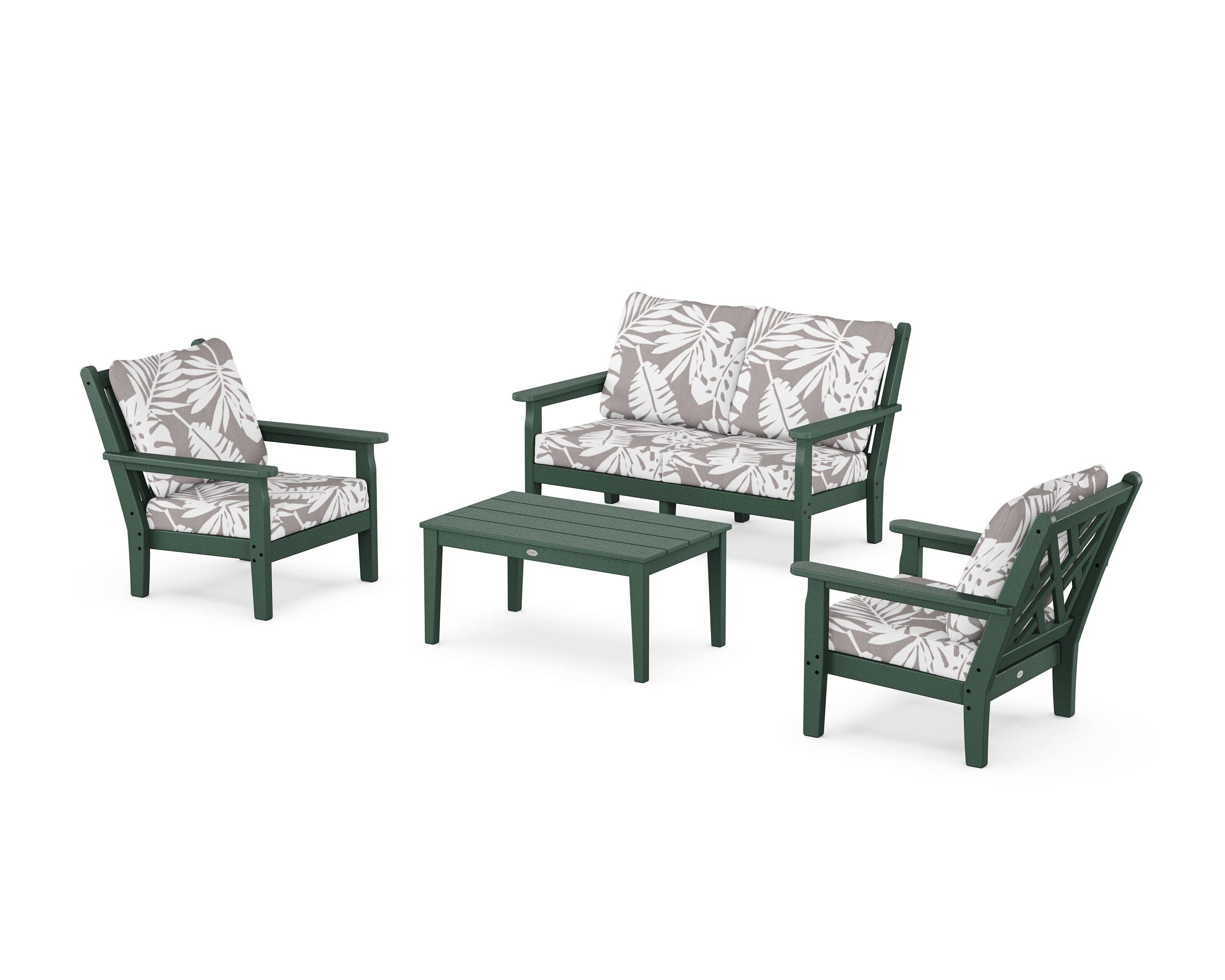 Chippendale 4-Piece Deep Seating Set with Loveseat in Green / Leaf Grey Mist