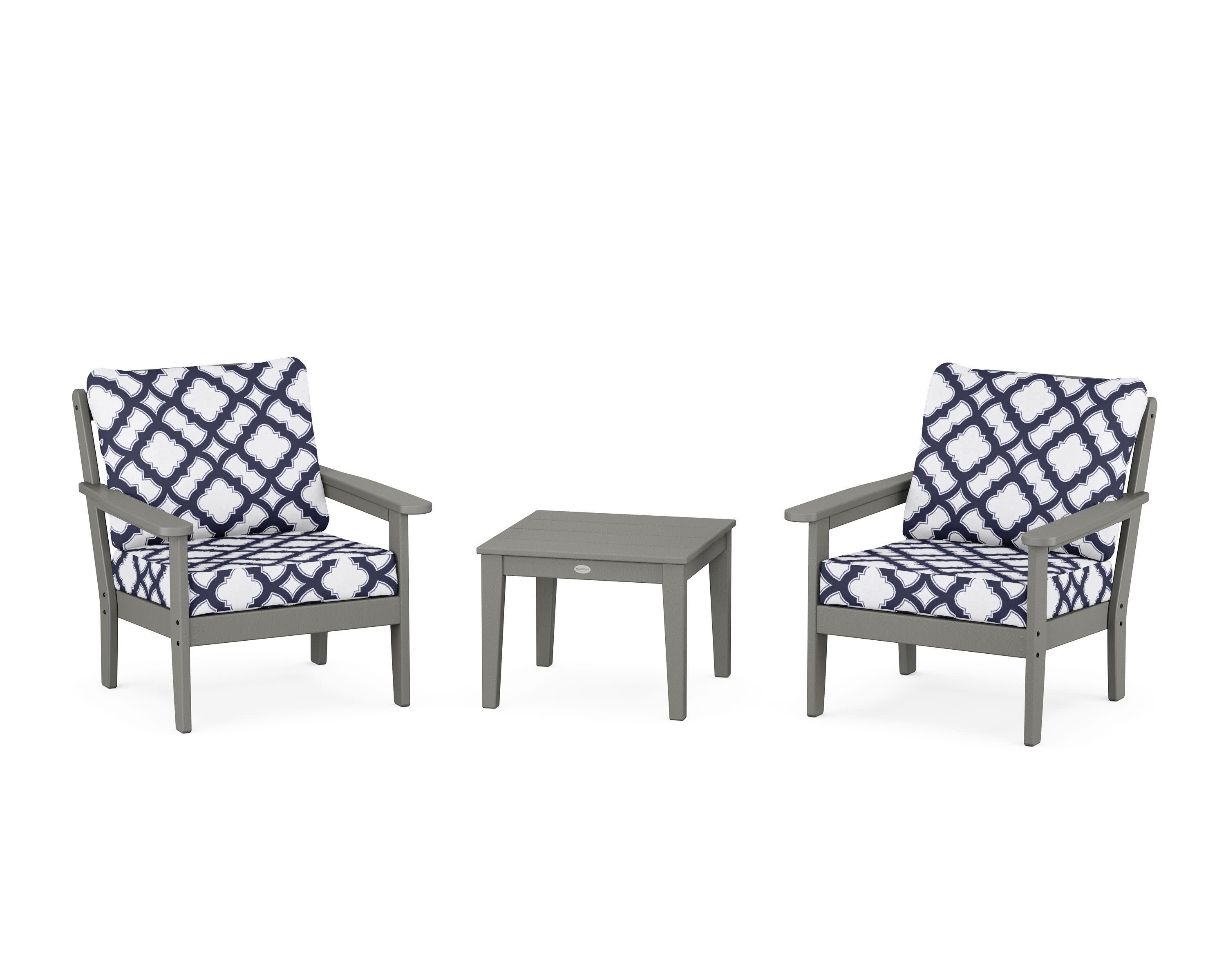 Cottage 3-Piece Deep Seating Set in Slate Grey / Trellis Navy