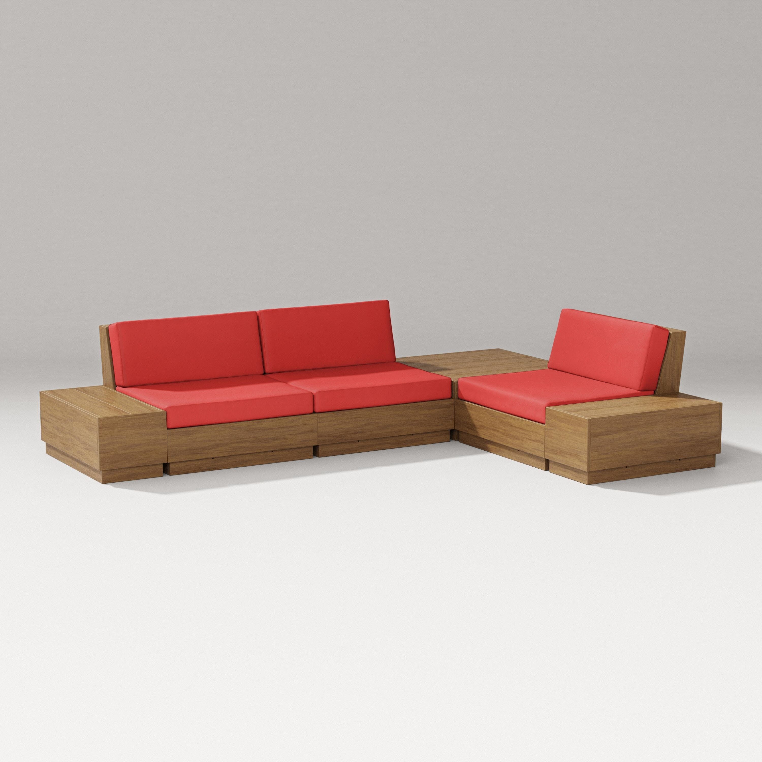 Elevate 6-Piece Corner Sectional in Natural / Crimson Linen