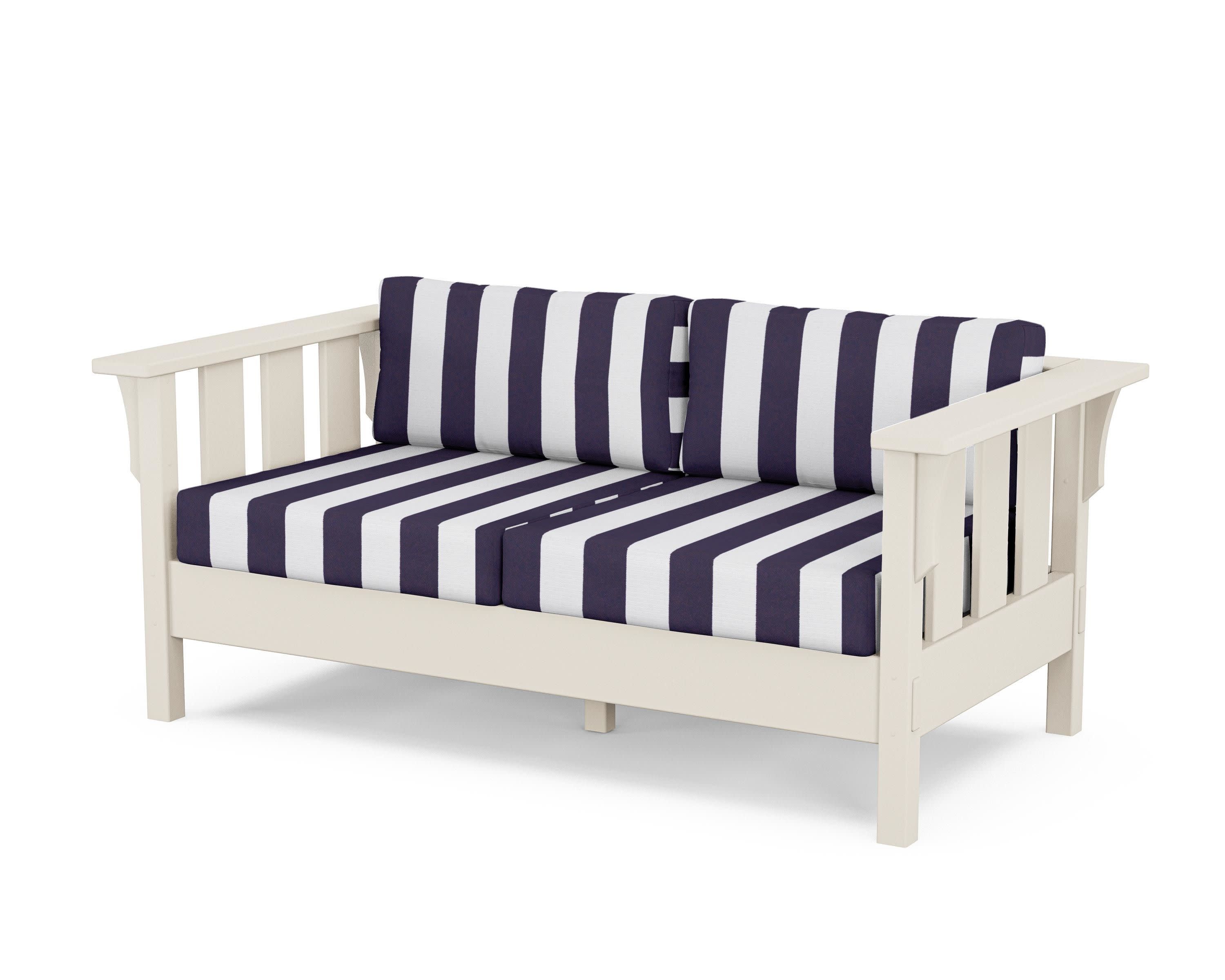 Acadia Deep Seating Loveseat in Sand / Cabana Stripe Navy