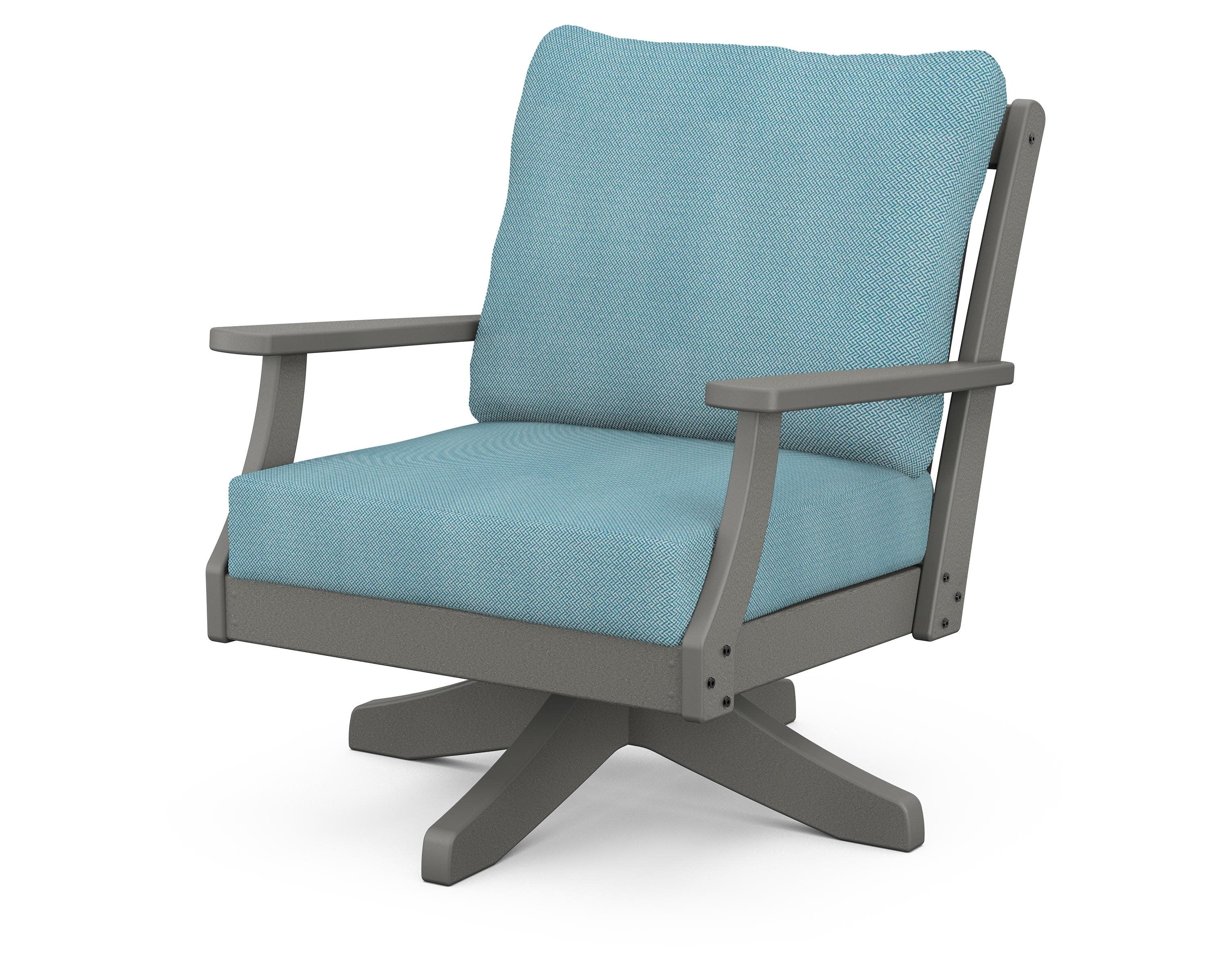 Braxton Deep Seating Swivel Chair in Slate Grey / Lattice Sky Blue