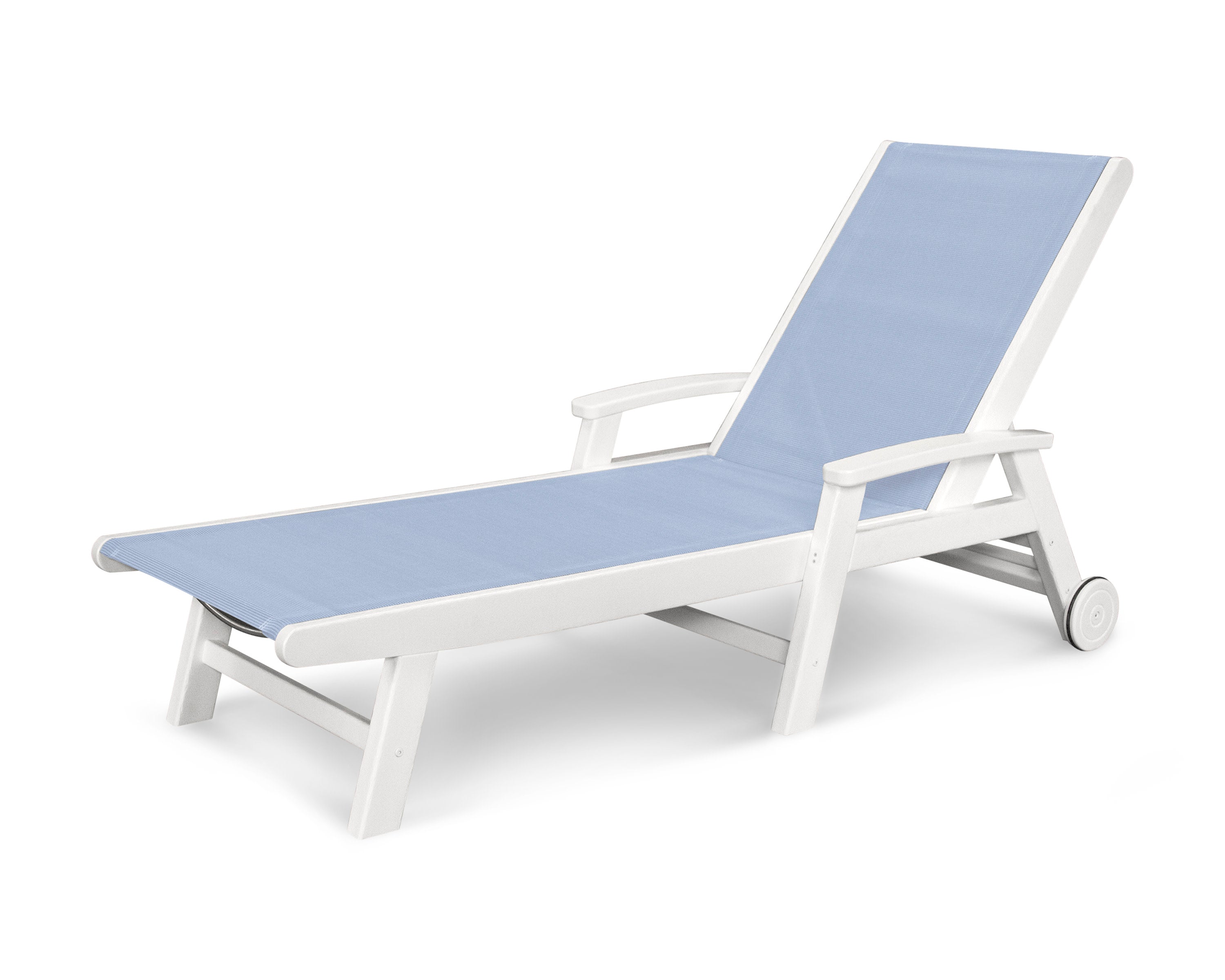Coastal Chaise with Wheels in White / Poolside Sling