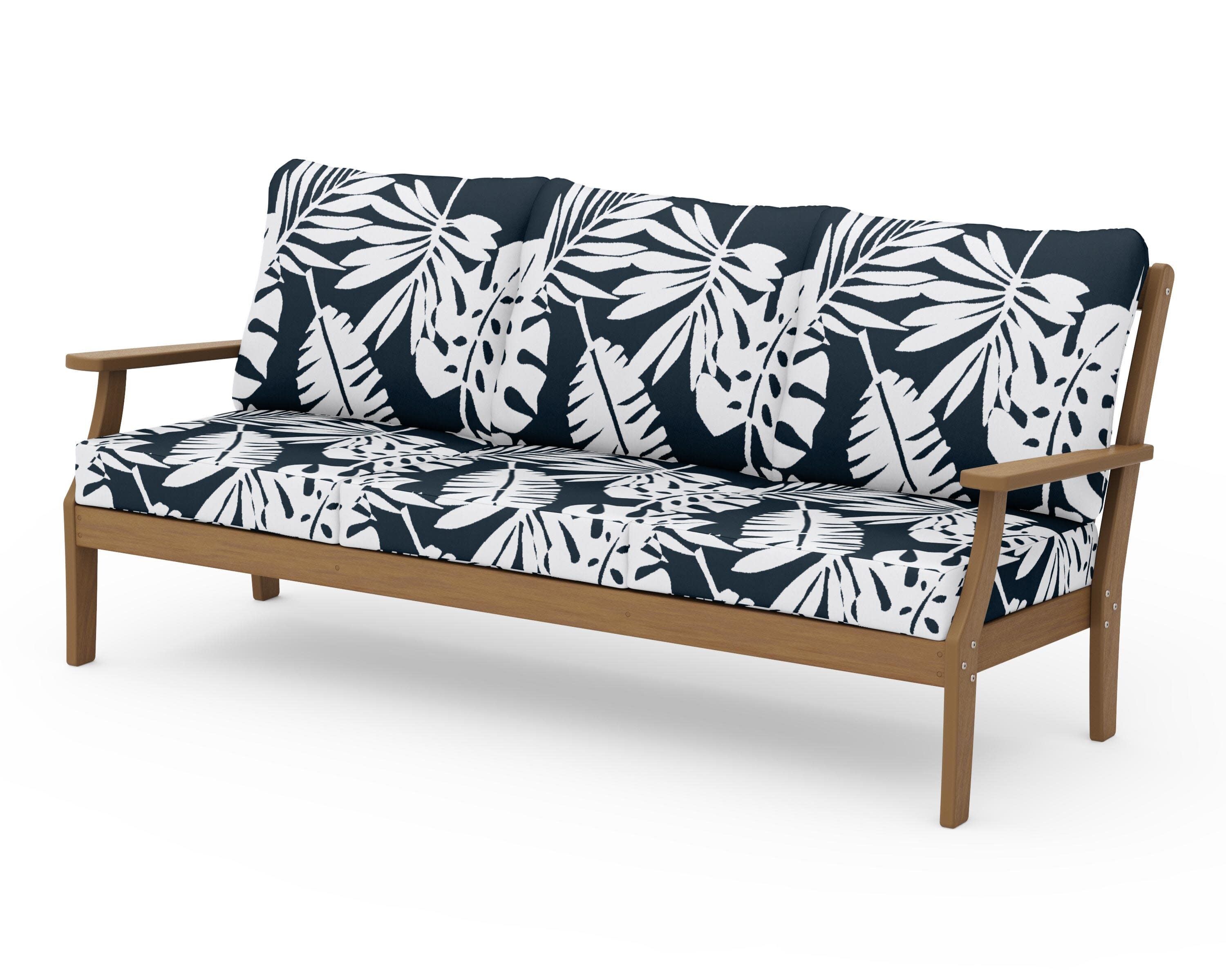Braxton Deep Seating Sofa in Natural / Leaf Marine Indigo