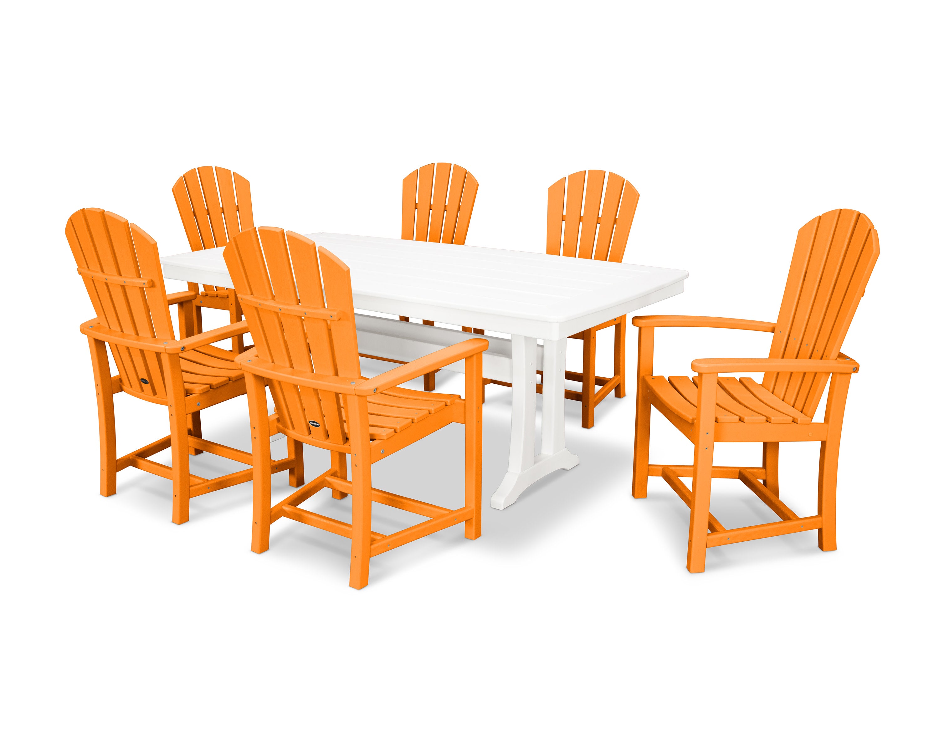 Palm Coast 7-Piece Dining Set with Trestle Legs in Tangerine / White