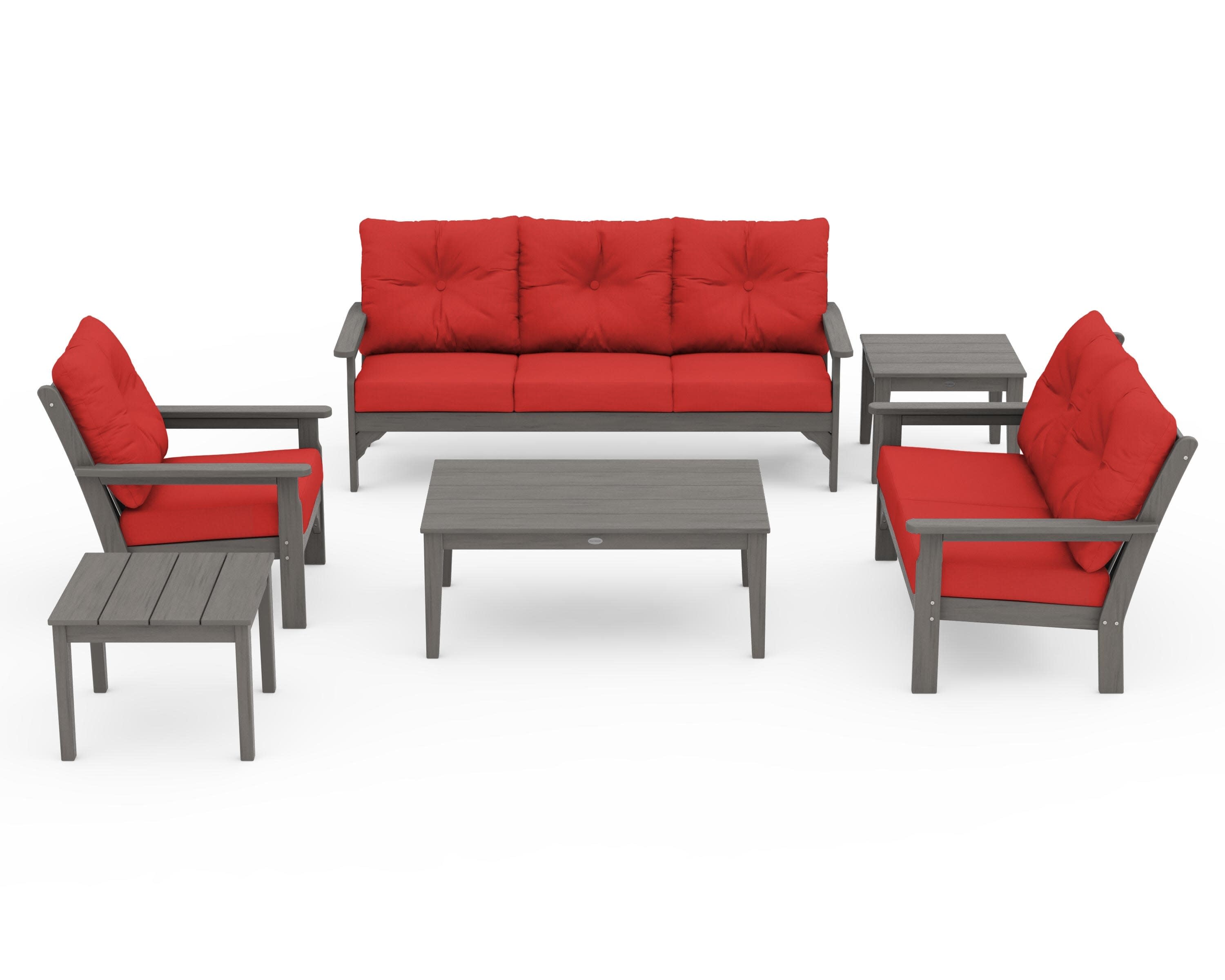 Vineyard 6-Piece Deep Seating Set in Driftwood / Crimson Linen