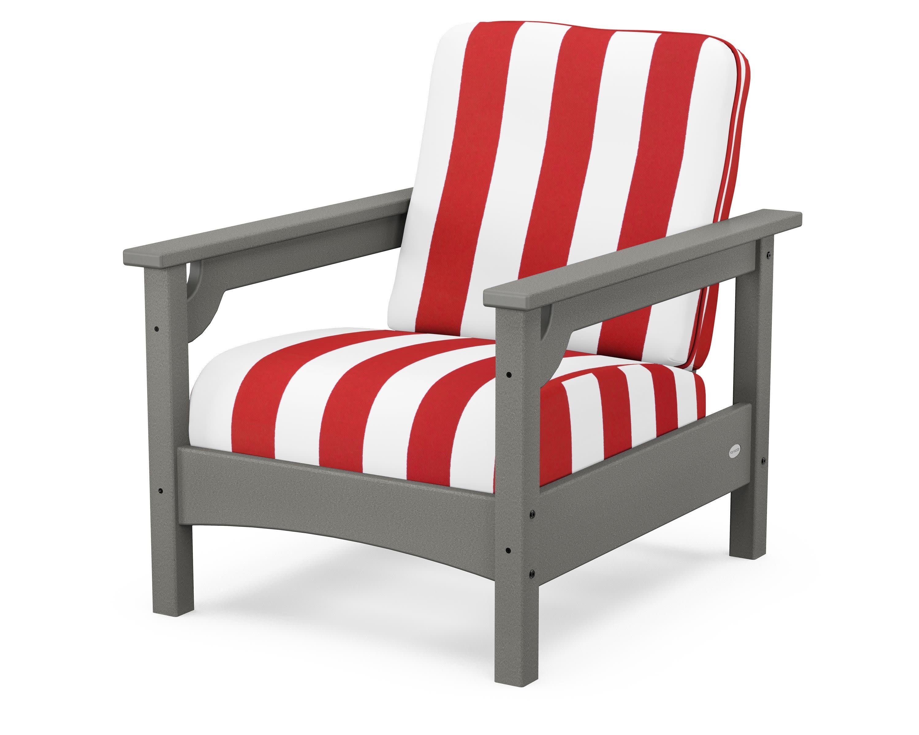 Club Chair in Slate Grey / Cabana Stripe Crimson