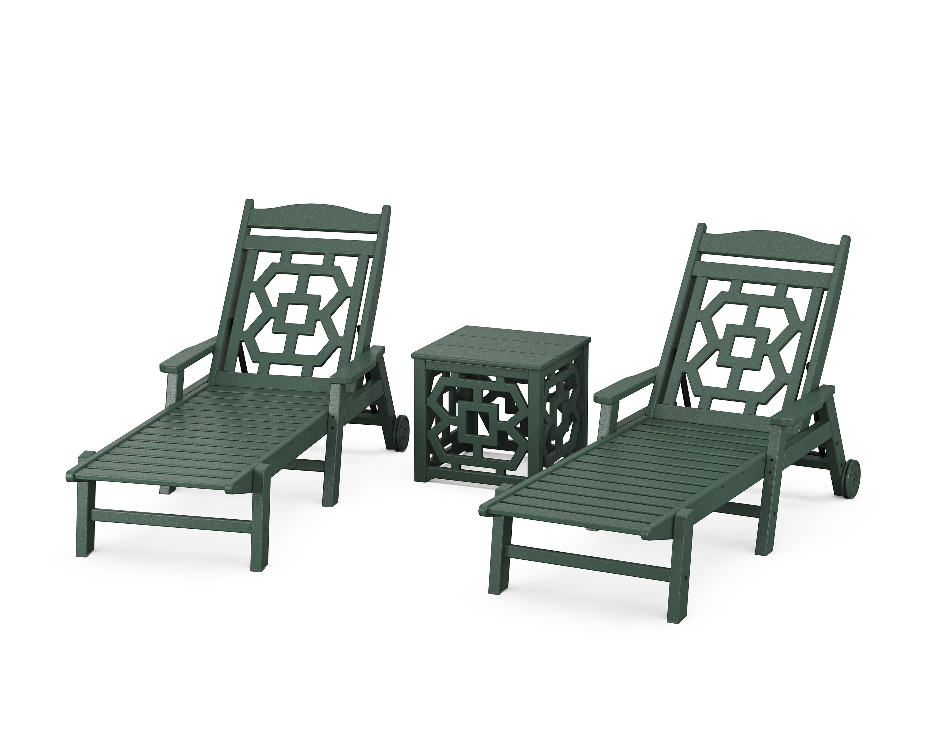 Chinoiserie 3-Piece Chaise Set in Green