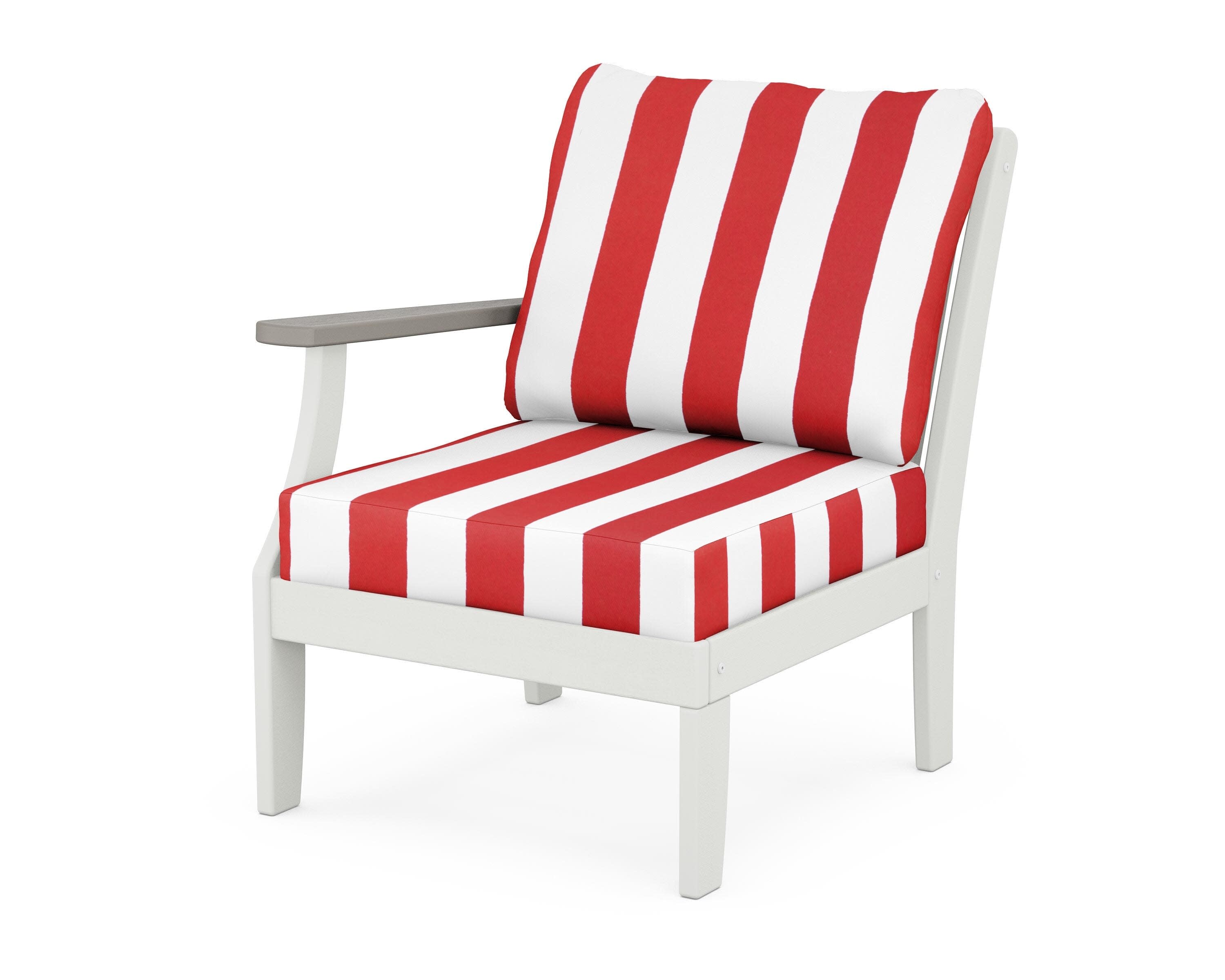 Braxton Modular Left Arm Chair in White / Driftwood / Cabana Stripe Crimson