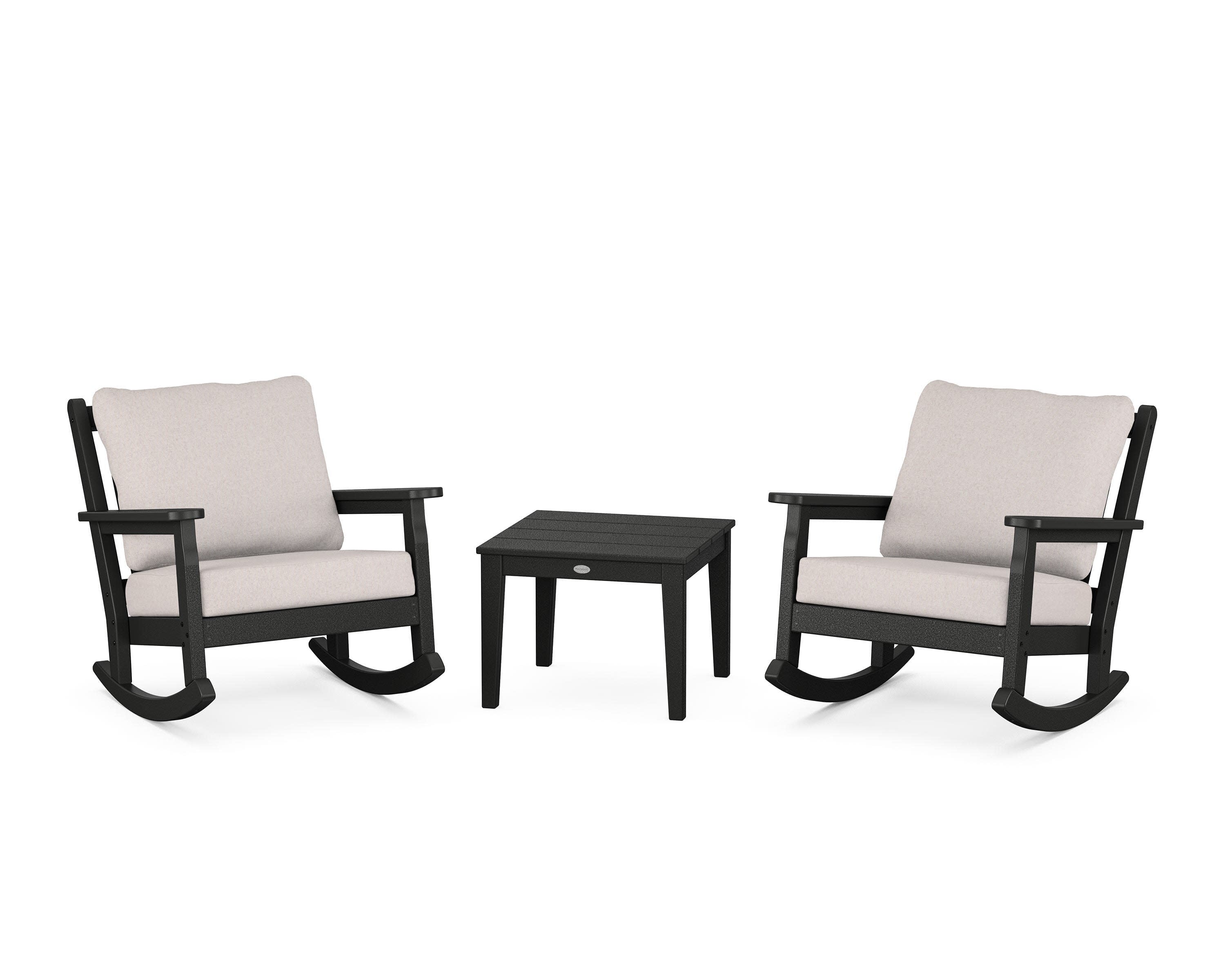 Chippendale 3-Piece Deep Seating Rocker Set in Black / Dune Burlap