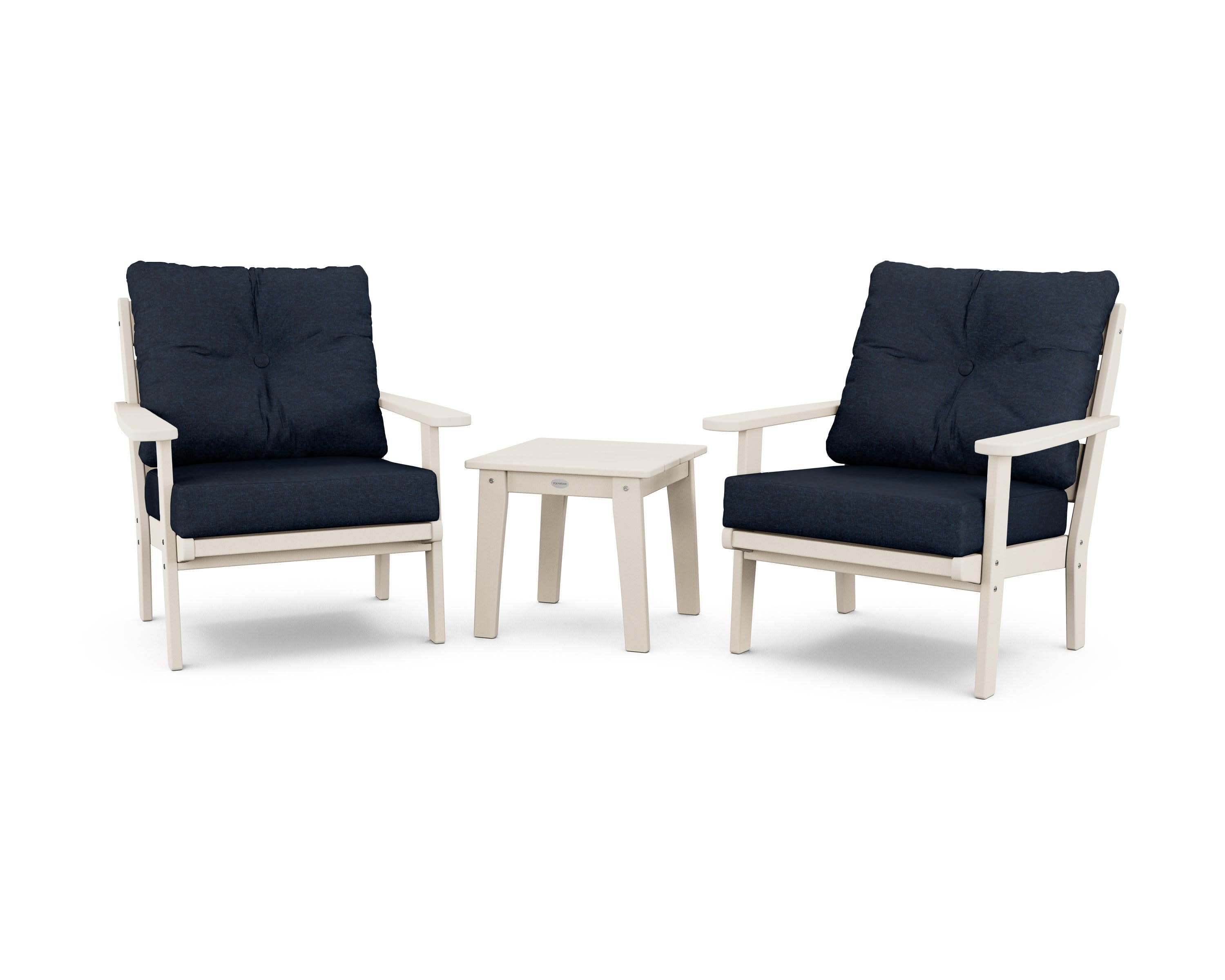 Lakeside 3-Piece Deep Seating Chair Set in Sand / Marine Indigo