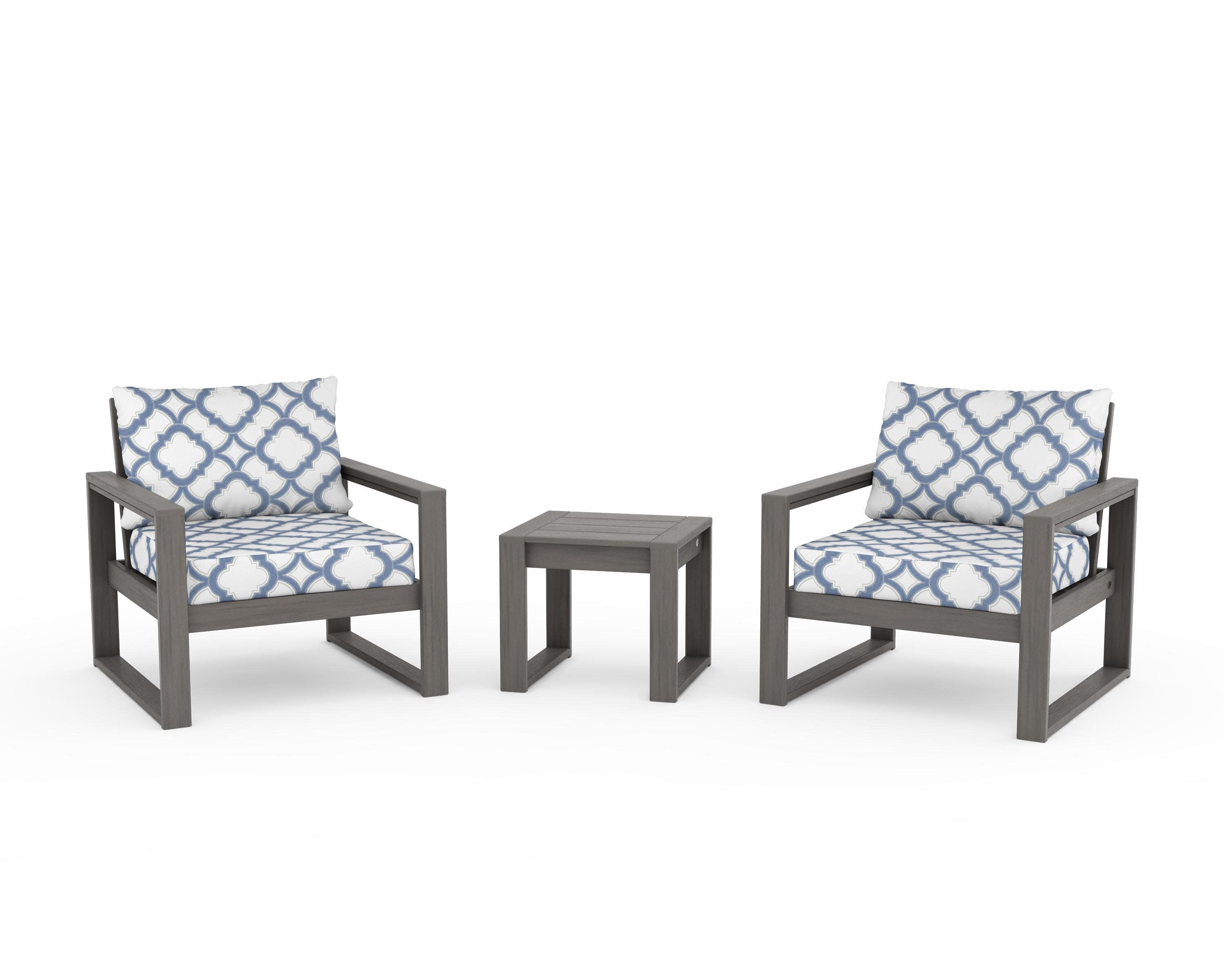 EDGE Sectional 3-Piece Deep Seating Set in Driftwood / Trellis Sky Blue