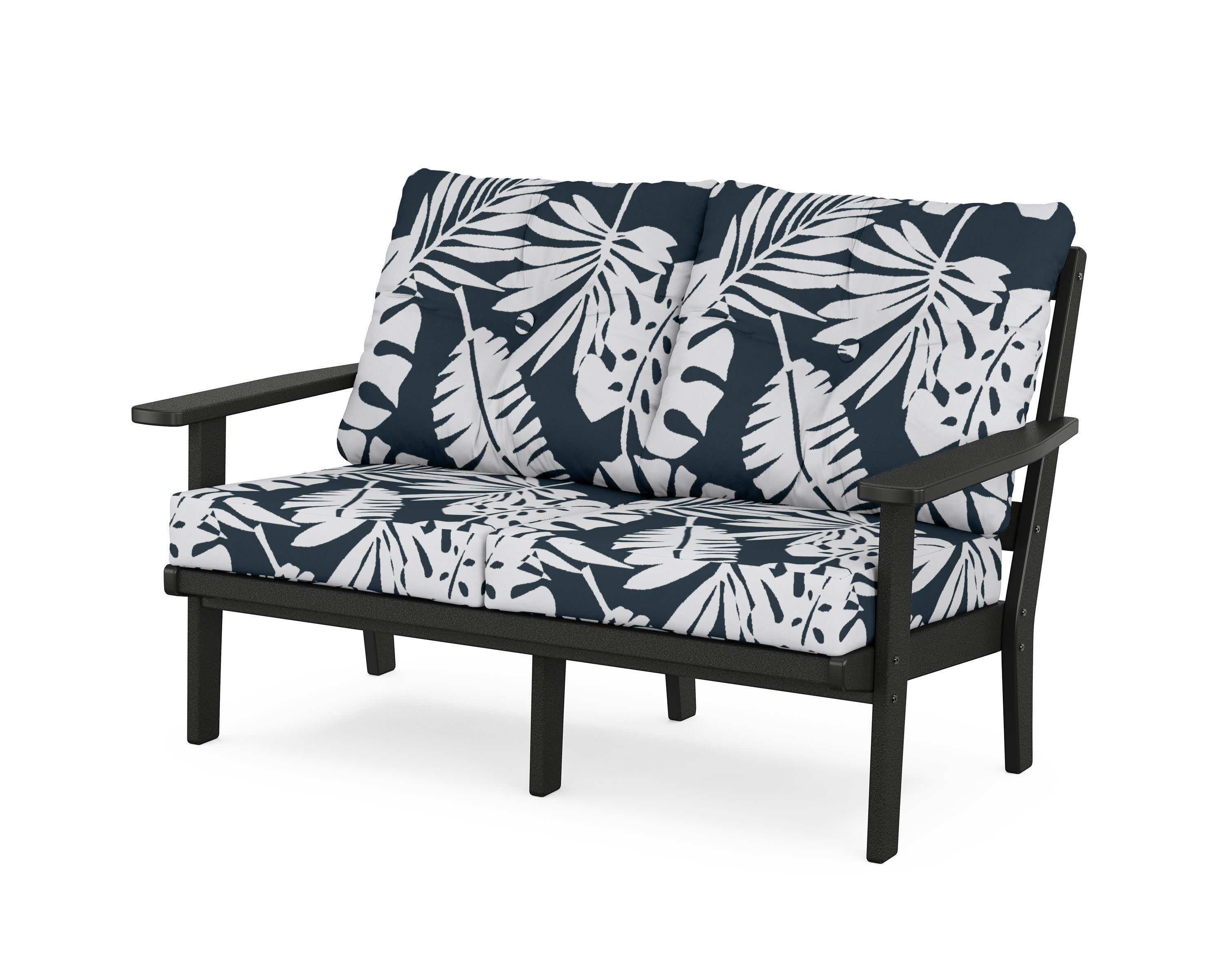 Oxford Deep SeatingLoveseat in Black / Leaf Marine Indigo