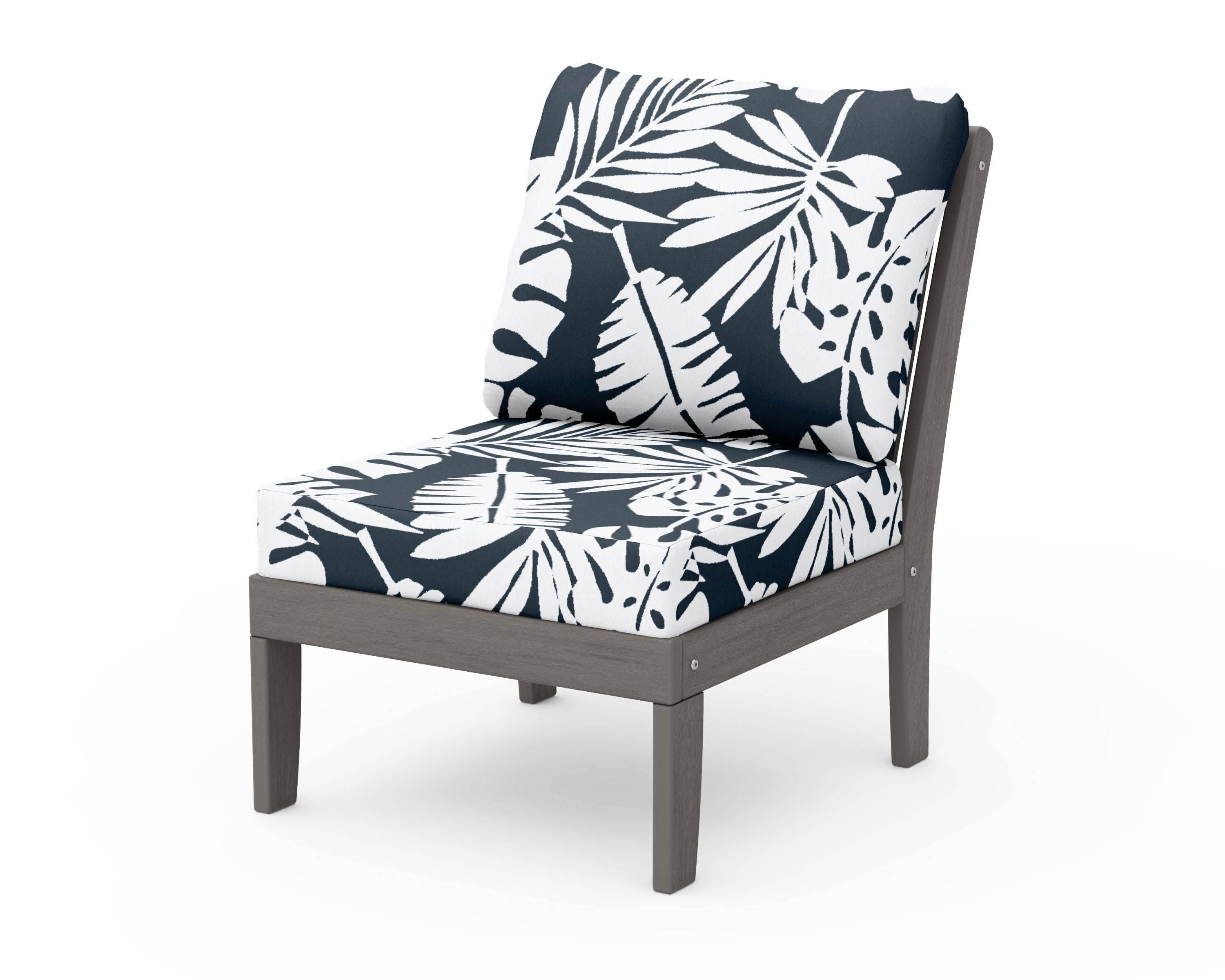 Braxton Modular Armless Chair in Driftwood / Leaf Marine Indigo