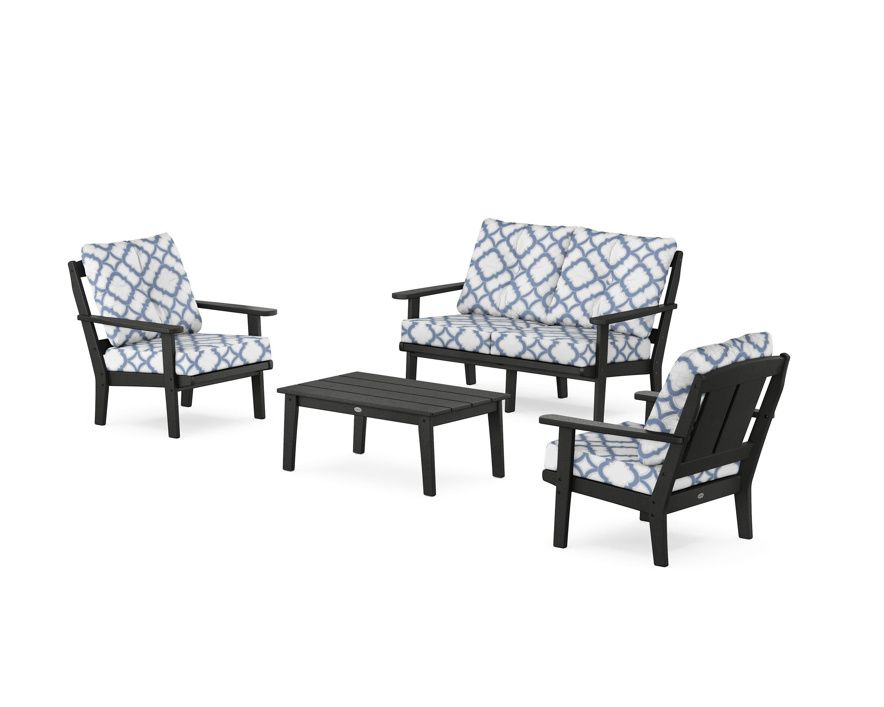 Mission 4-Piece Deep Seating Set with Loveseat in Black / Trellis Sky Blue