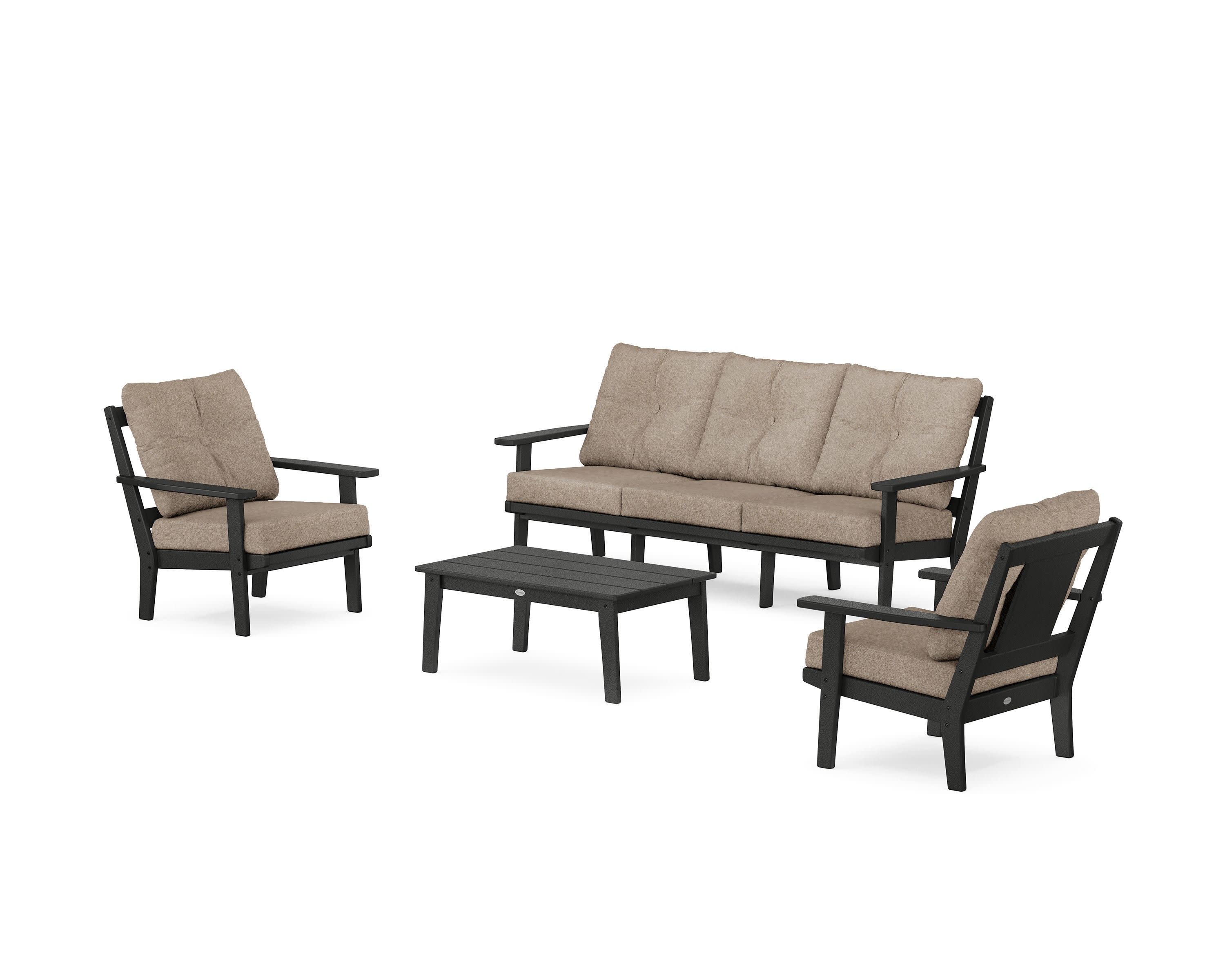 Prairie 4-Piece Deep Seating Set with Sofa in Black / Spiced Burlap