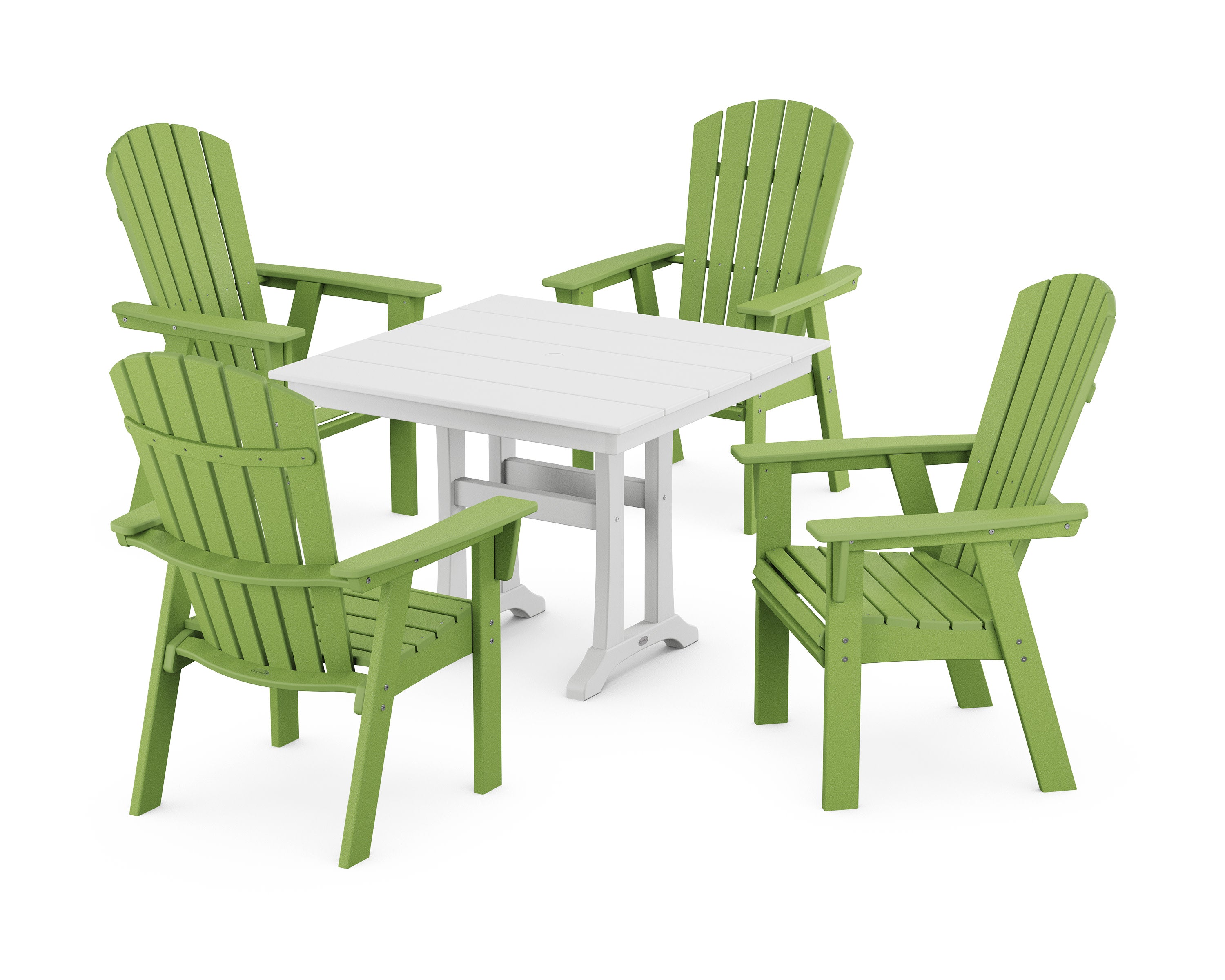 Nautical Adirondack 5-Piece Farmhouse Dining Set With Trestle Legs in Lime / White