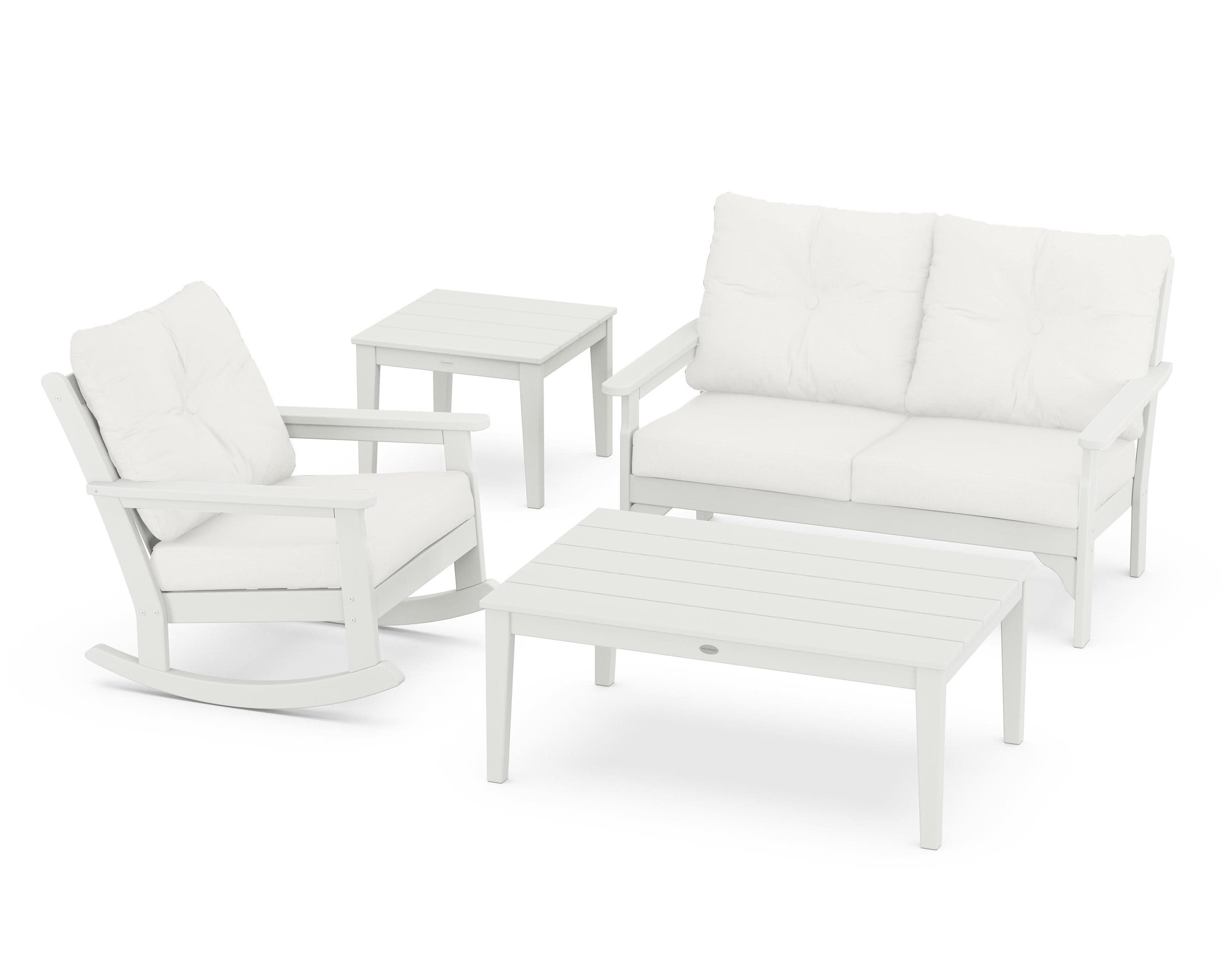 Vineyard 4-Piece Deep Seating Rocker Set in Vintage White / Natural Linen