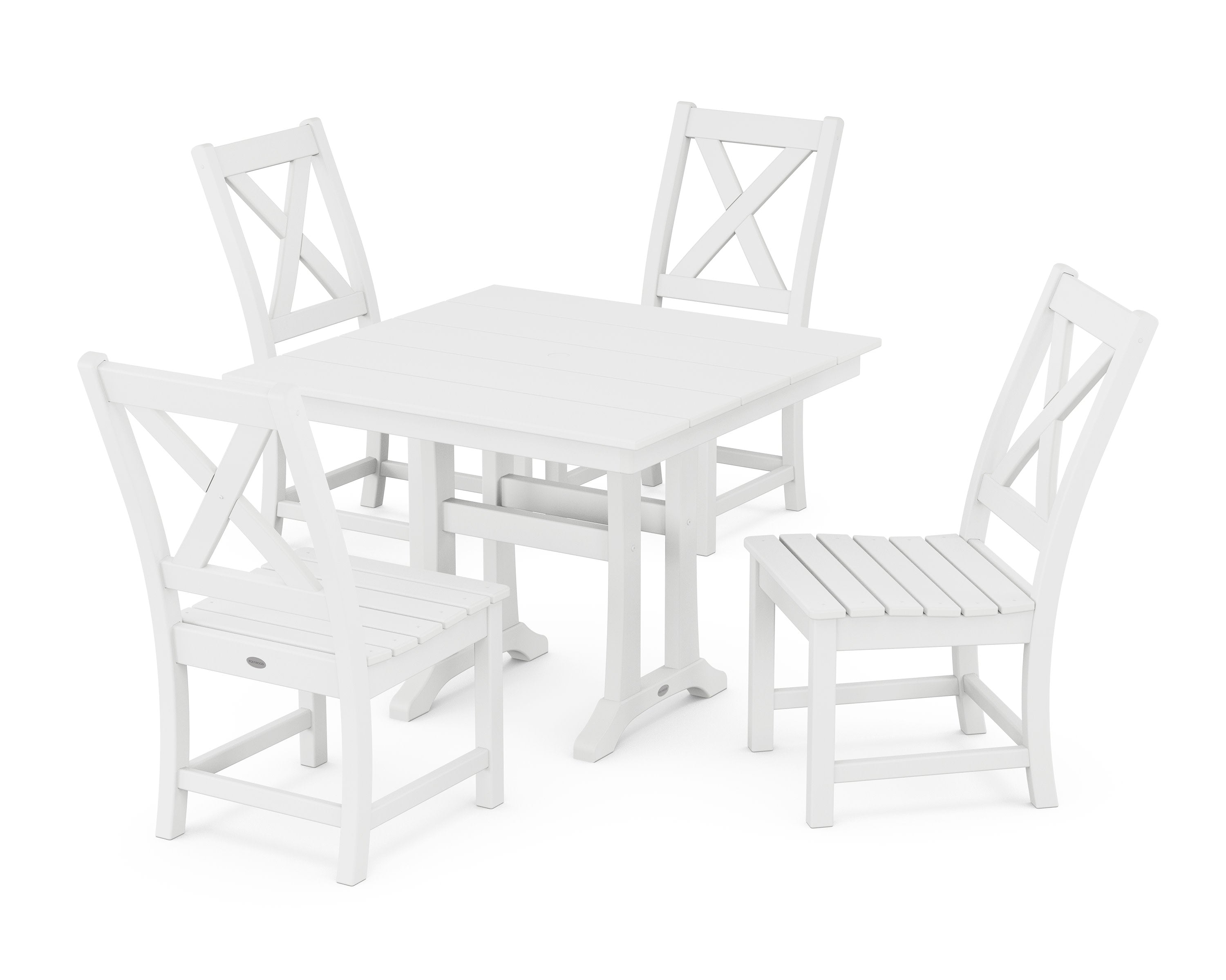 Braxton Side Chair 5-Piece Farmhouse Dining Set With Trestle Legs in White
