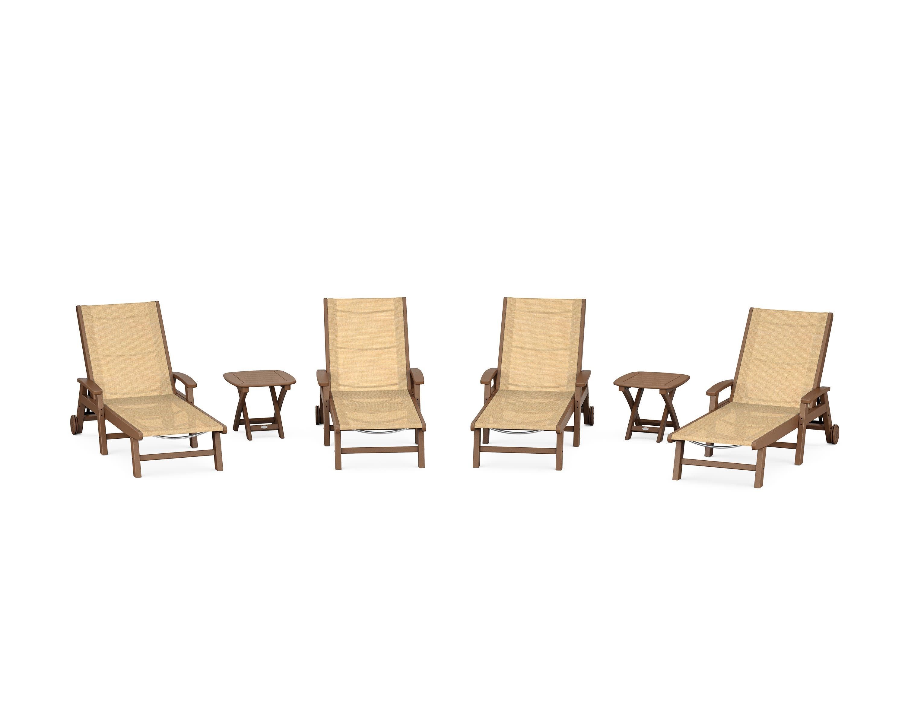Coastal Chaise 6-Piece Set with Wheels in Teak / Dupioni Apricot Sling