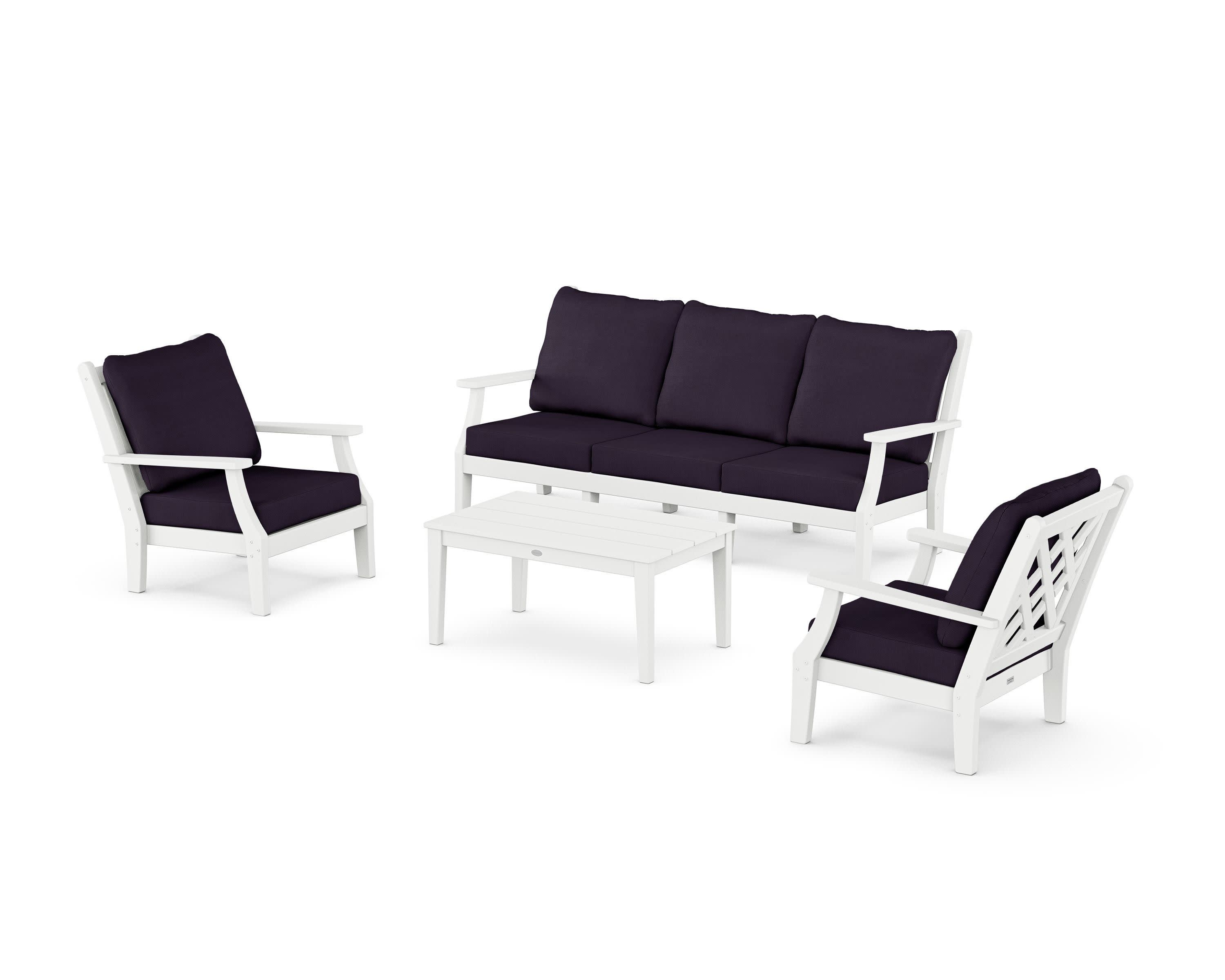 Wovendale 4-Piece Deep Seating Set with Sofa in White / Navy Linen