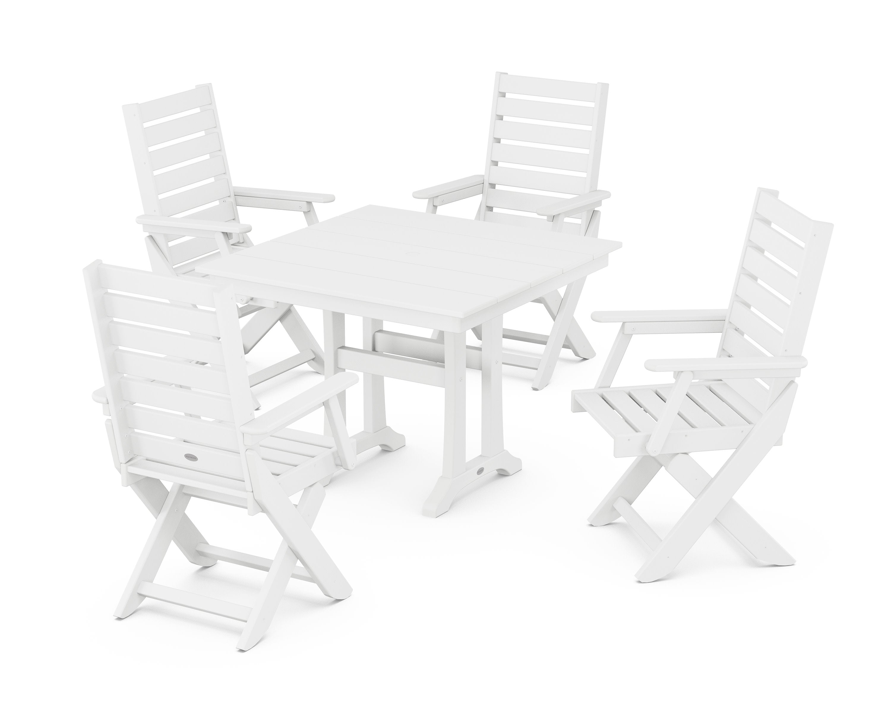 Captain Folding Chair 5-Piece Farmhouse Dining Set With Trestle Legs in White