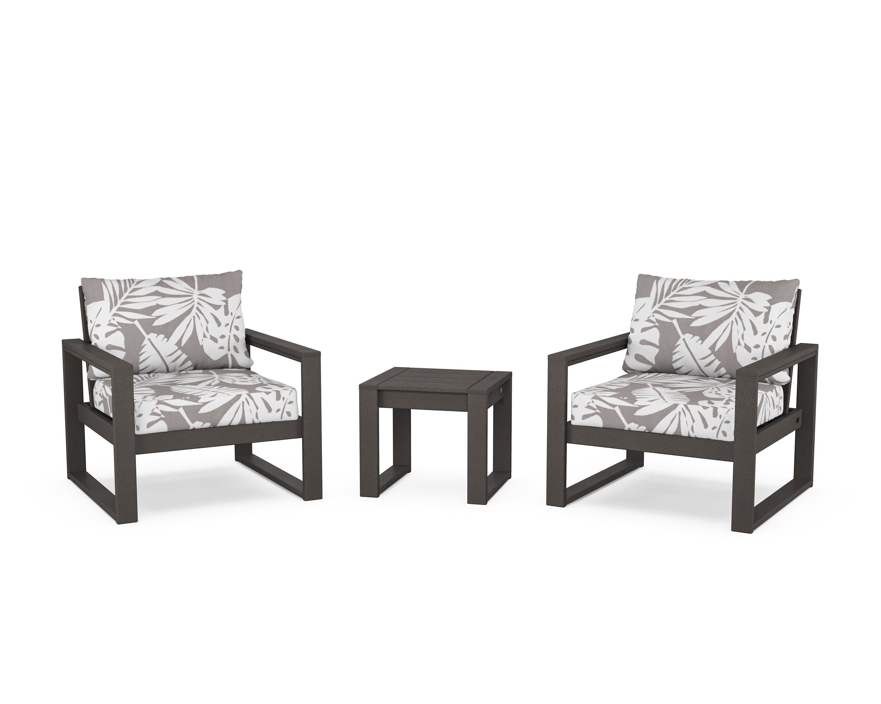 EDGE Sectional 3-Piece Deep Seating Set in Vintage Coffee / Leaf Grey Mist
