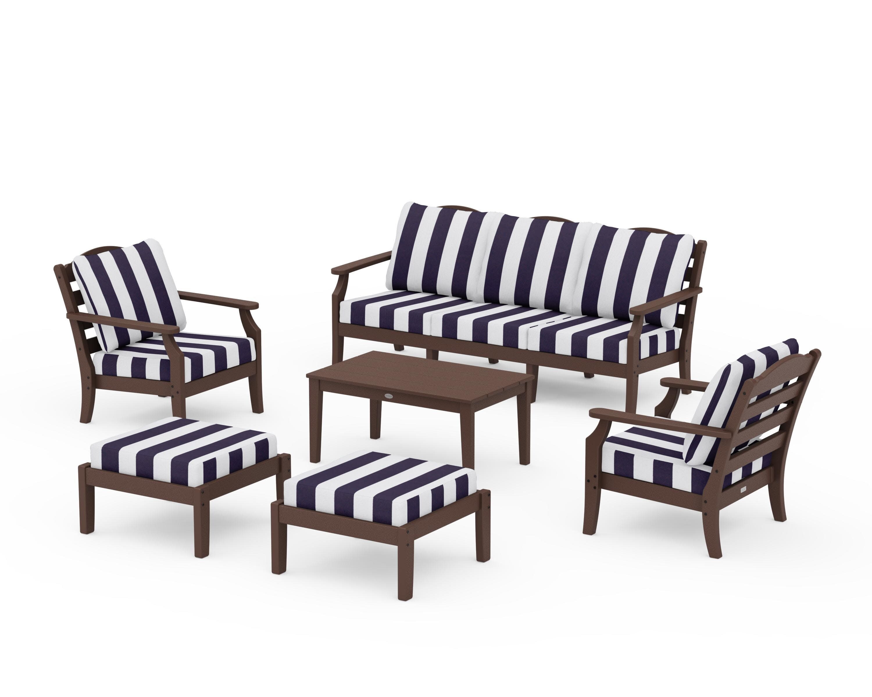 Savannah 6-Piece Lounge Sofa Set in Mahogany / Cabana Stripe Navy