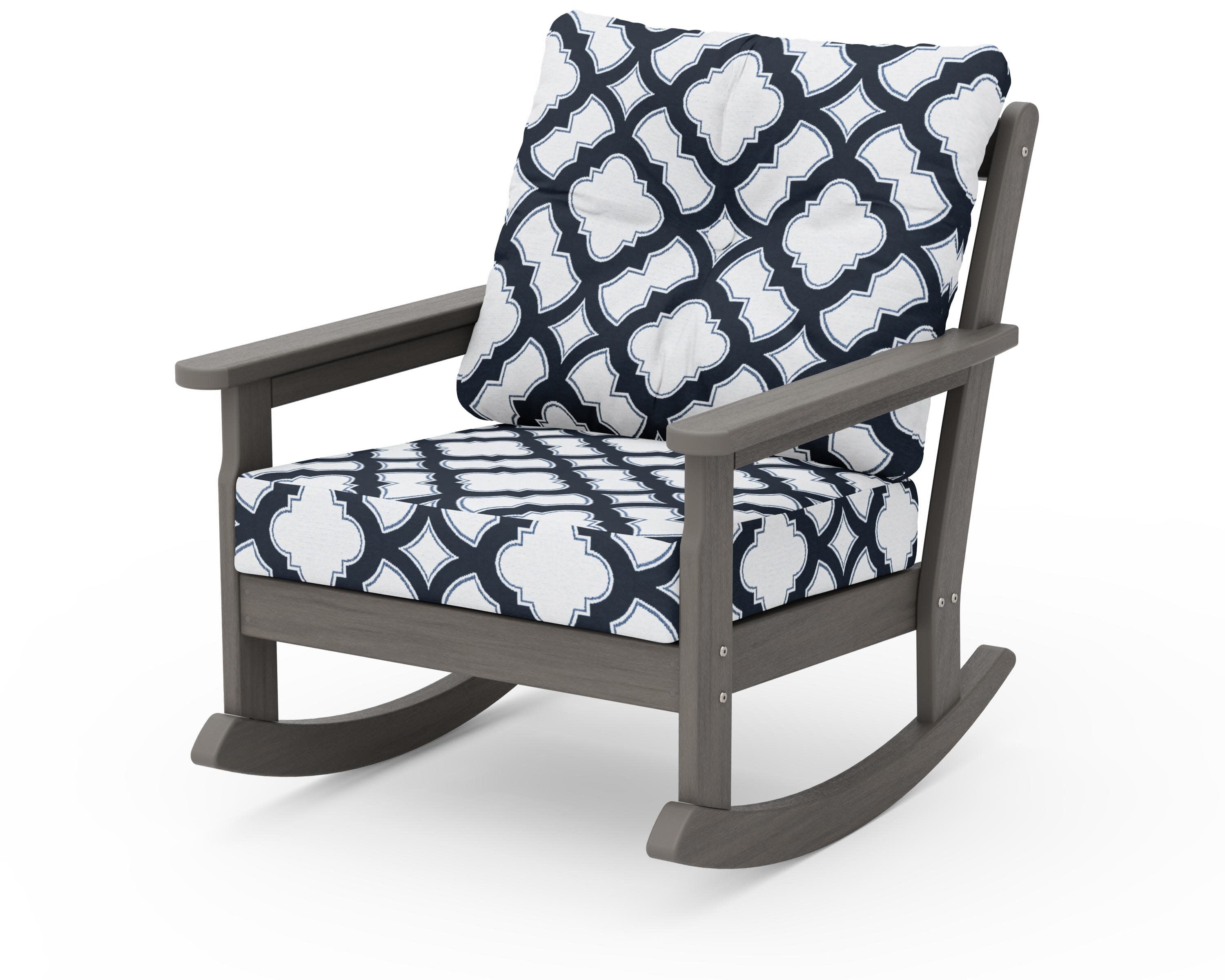 Vineyard Deep Seating Rocking Chair in Driftwood / Trellis Marine Indigo