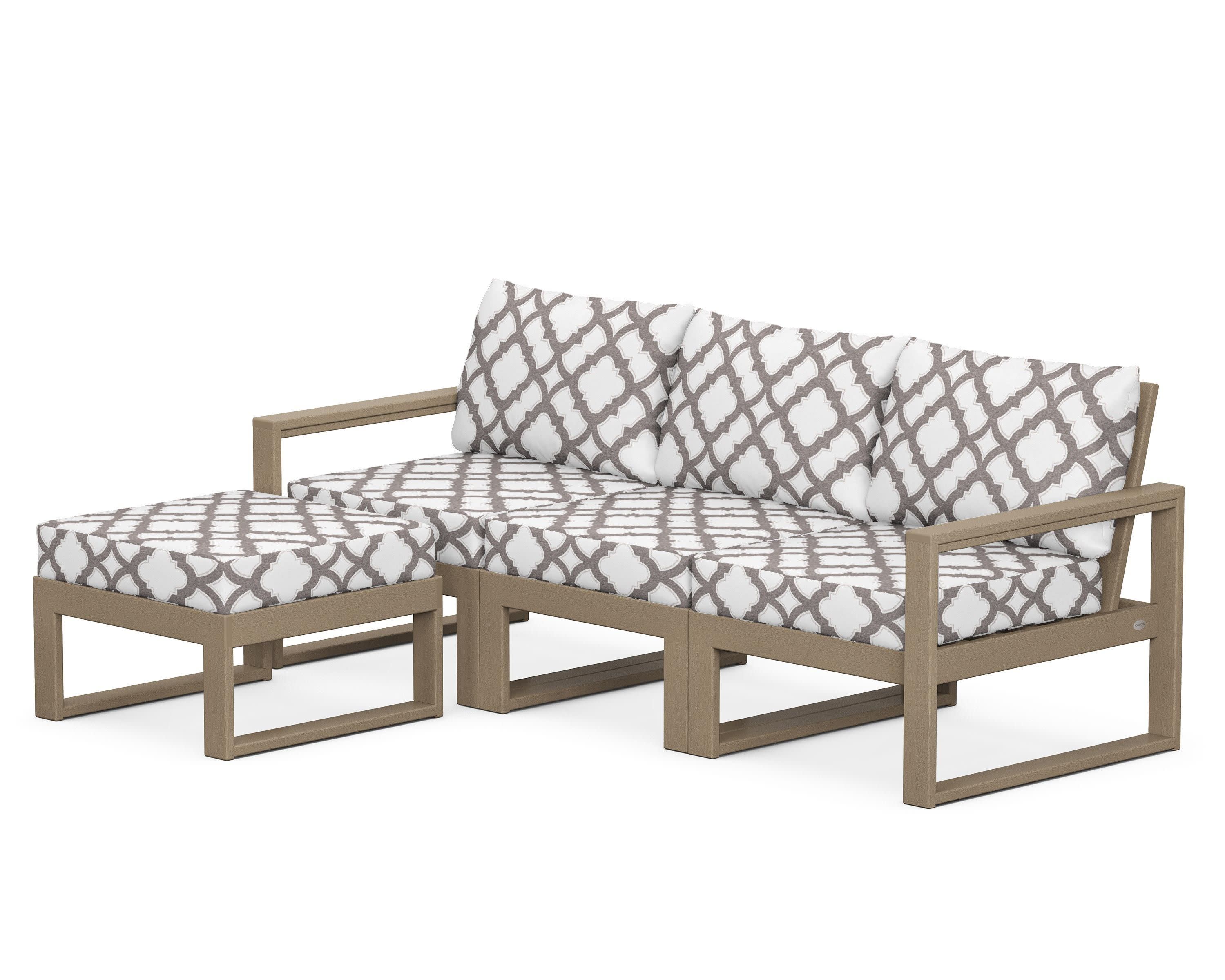 EDGE 4-Piece Modular Deep Seating Set with Ottoman in Vintage Sahara / Trellis Grey Mist