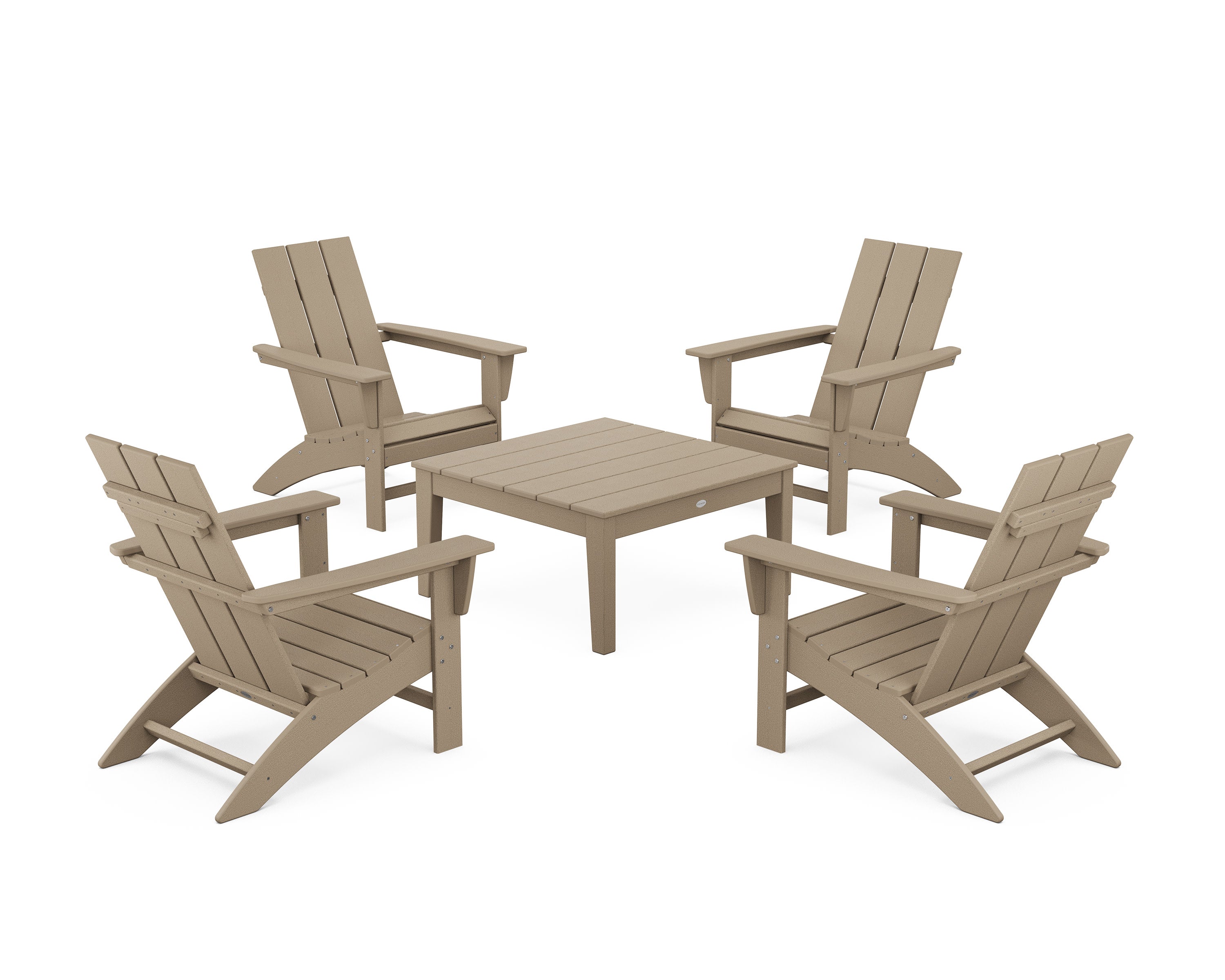 5-Piece Modern Adirondack Chair Conversation Set with 36" Conversation Table in Vintage Sahara