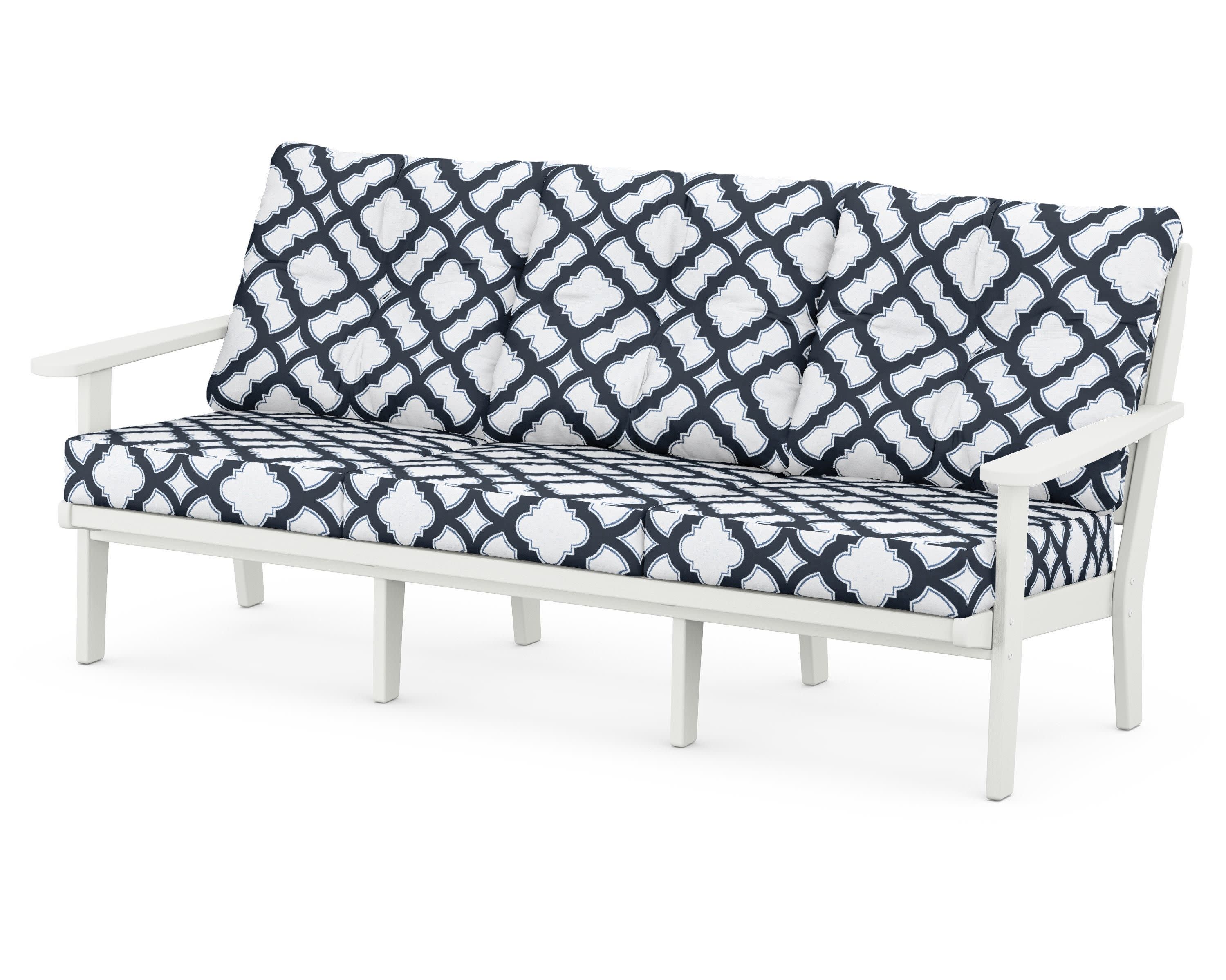 Lakeside Deep Seating Sofa in Vintage White / Trellis Marine Indigo
