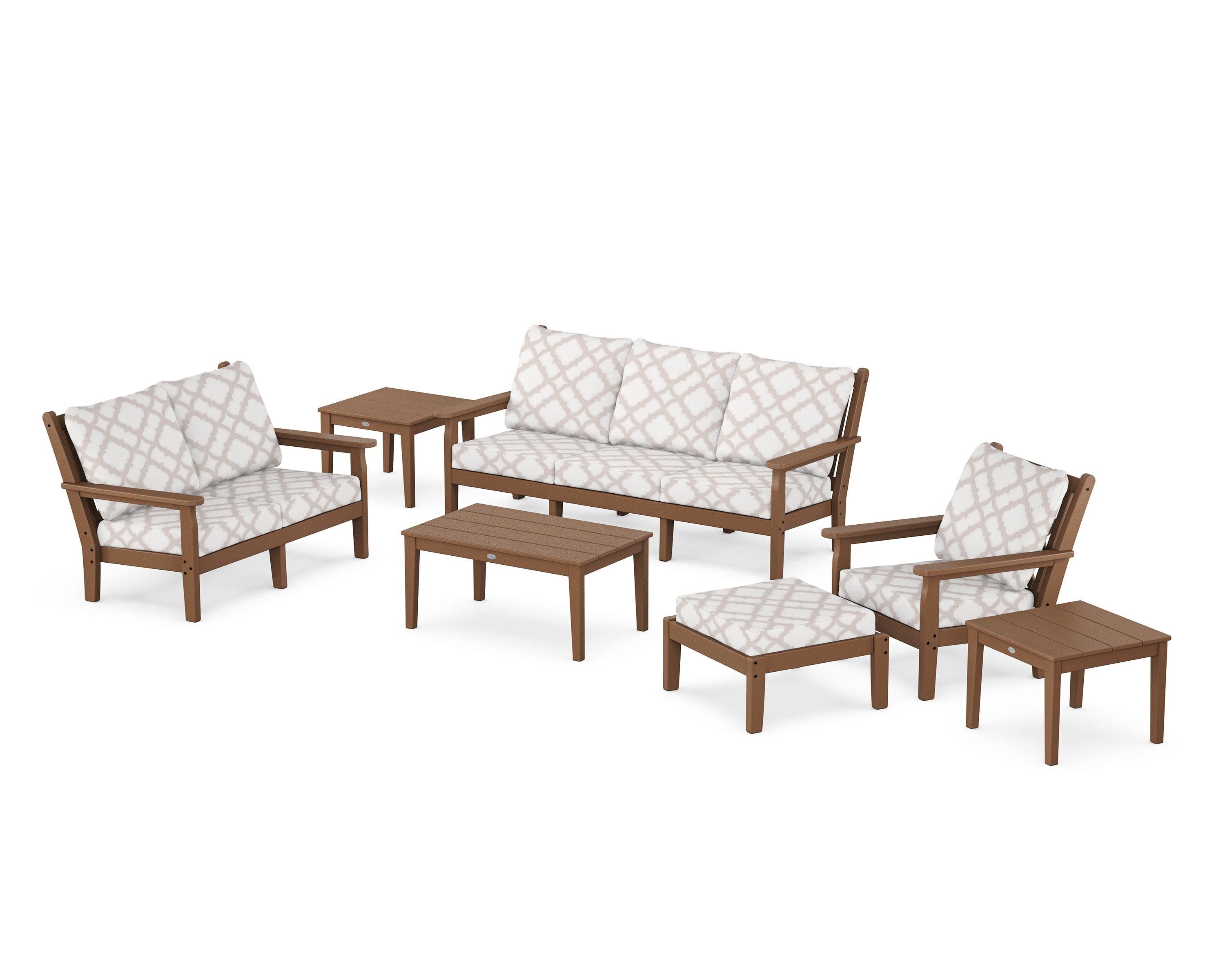 Chippendale 7-Piece Deep Seating Set in Teak / Trellis Dune Burlap