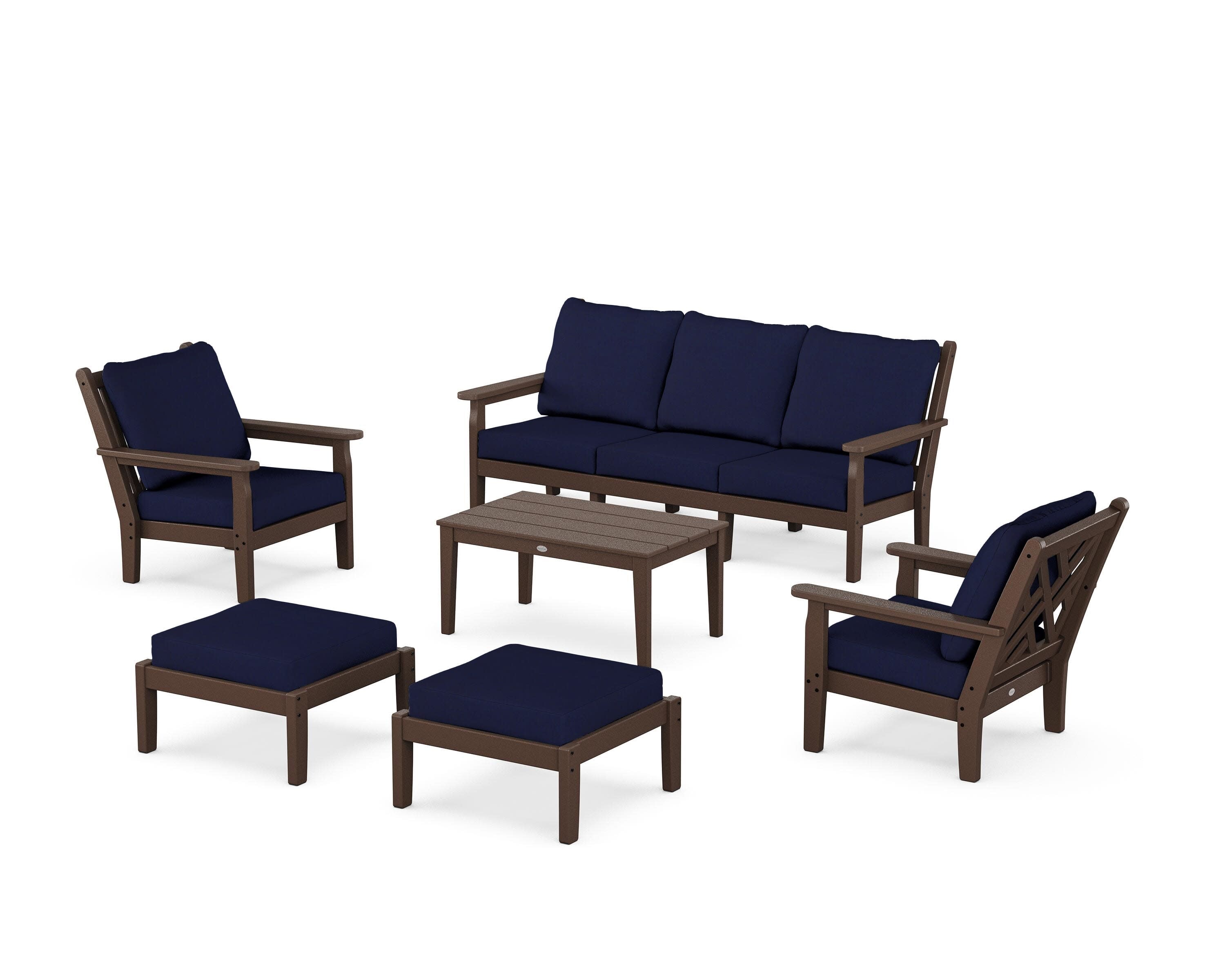 Chippendale 6-Piece Lounge Sofa Set in Mahogany / Navy