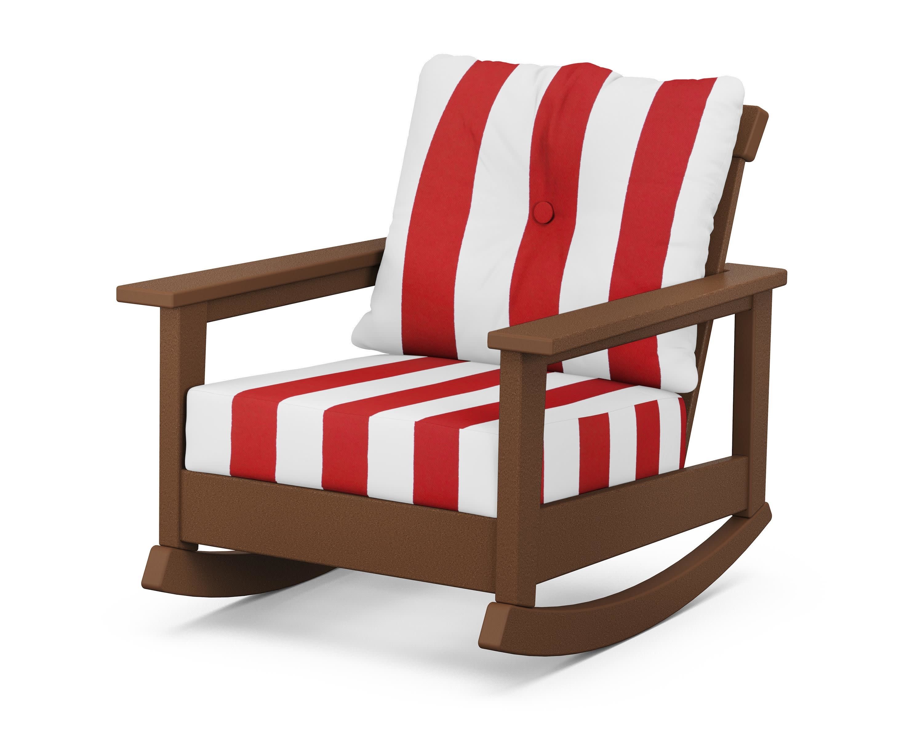 Prescott Deep Seating Rocking Chair in Teak / Cabana Stripe Crimson