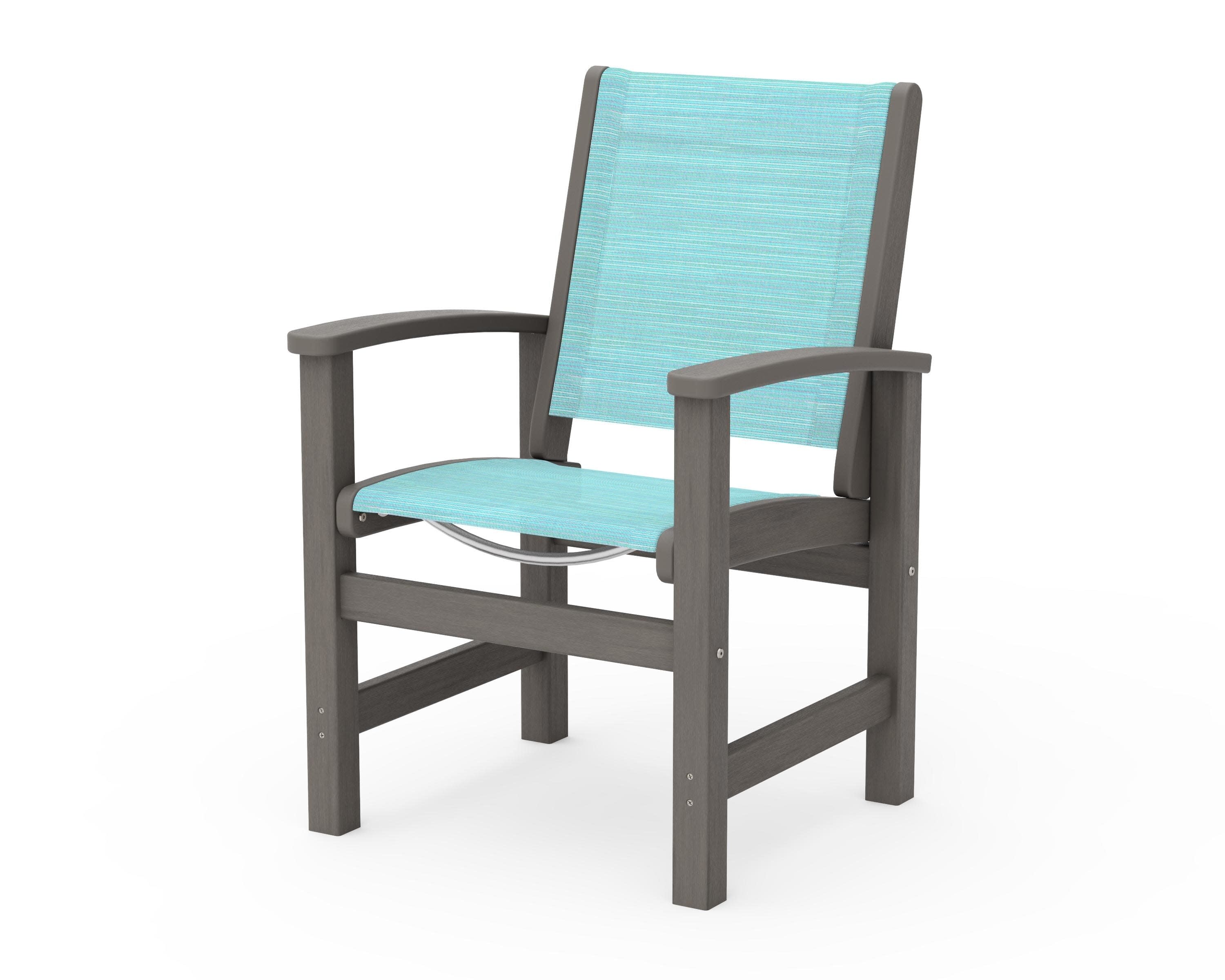 Coastal Dining Chair in Driftwood / Dupioni Aquamarine Sling