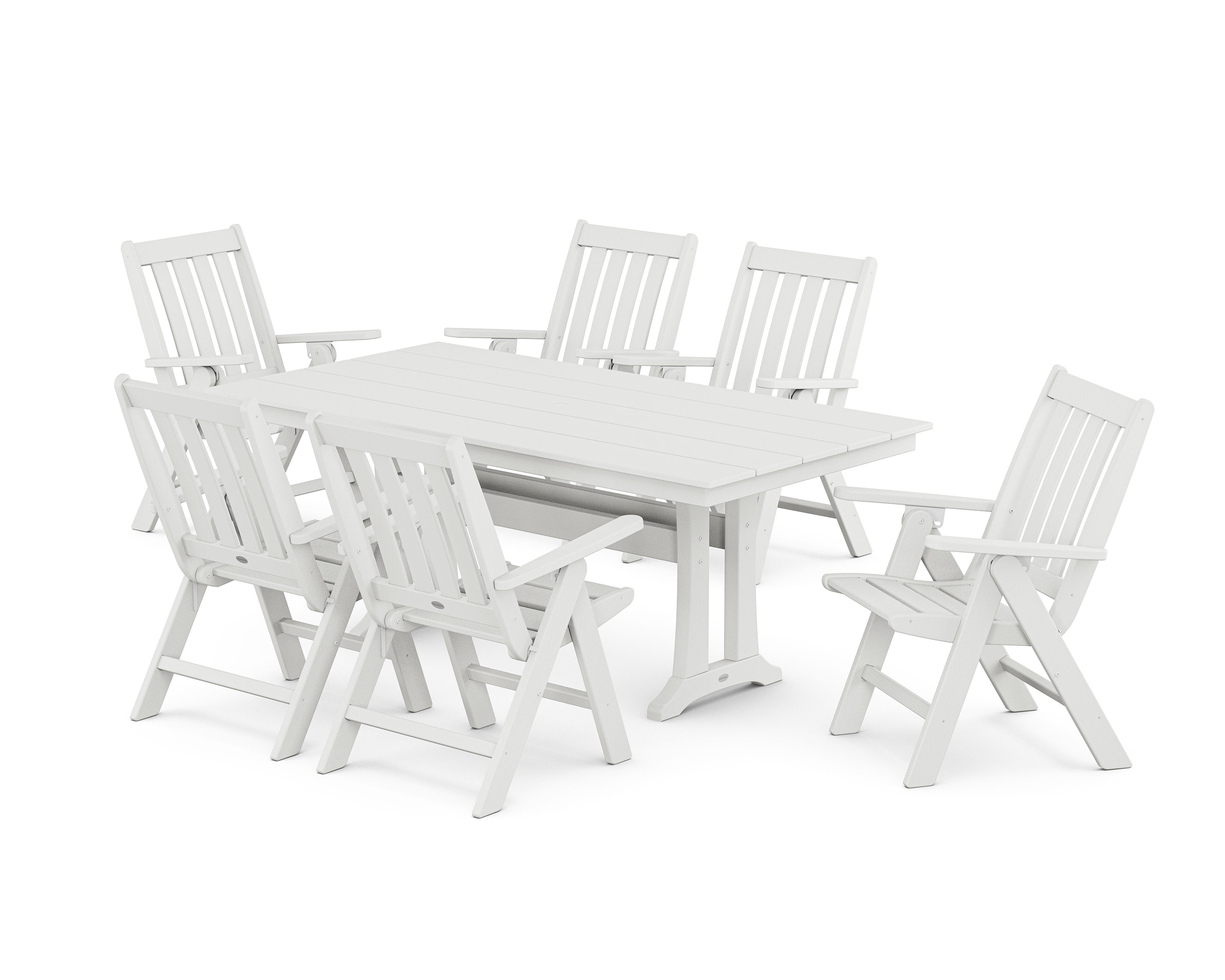 Vineyard Folding Chair 7-Piece Farmhouse Dining Set with Trestle Legs in White