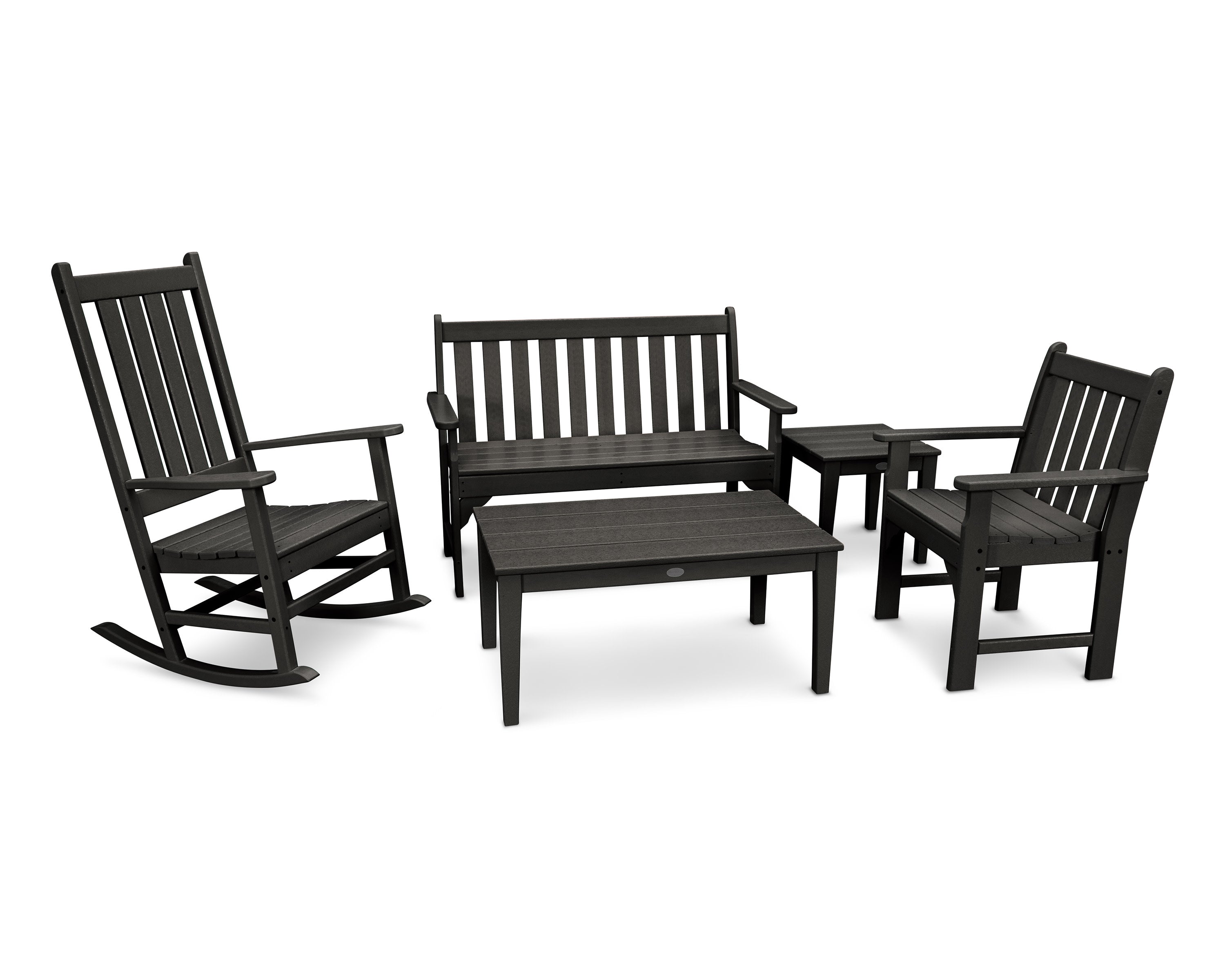 Vineyard 5-Piece Bench & Rocking Chair Set in Black