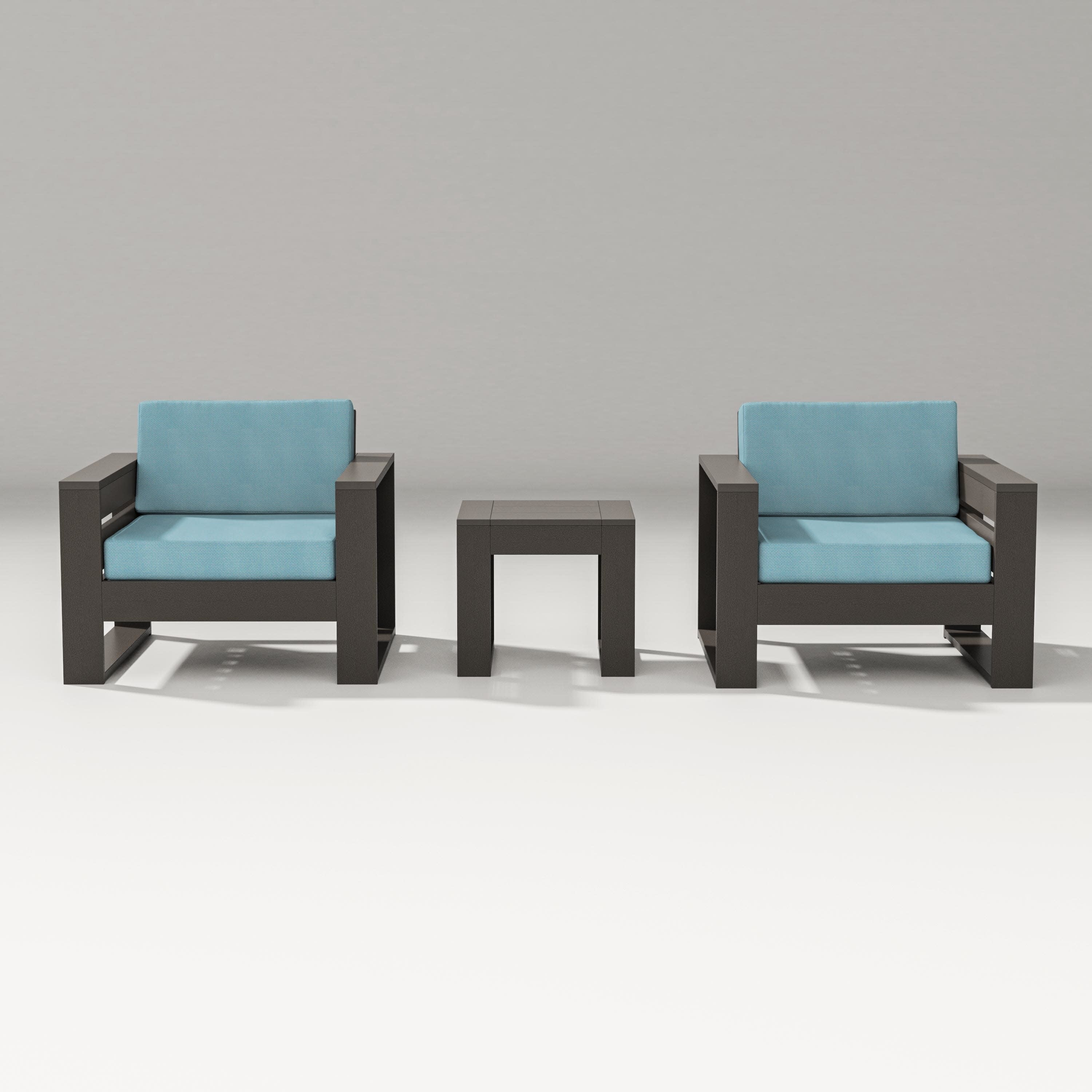 Latitude 3-Piece Lounge Chair Set in Vintage Coffee / Lattice Sky Blue