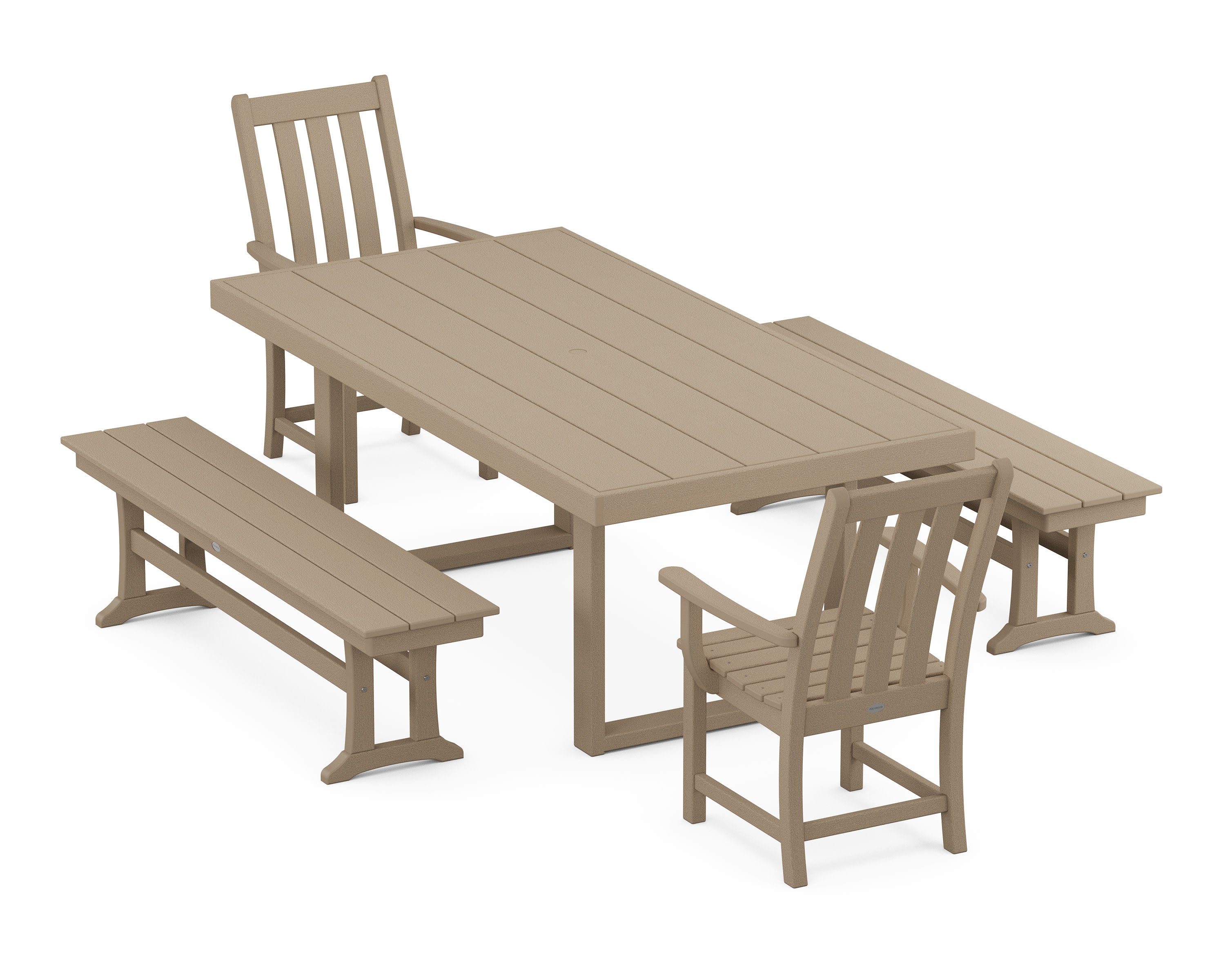 Vineyard 5-Piece Dining Set with Benches in Vintage Sahara