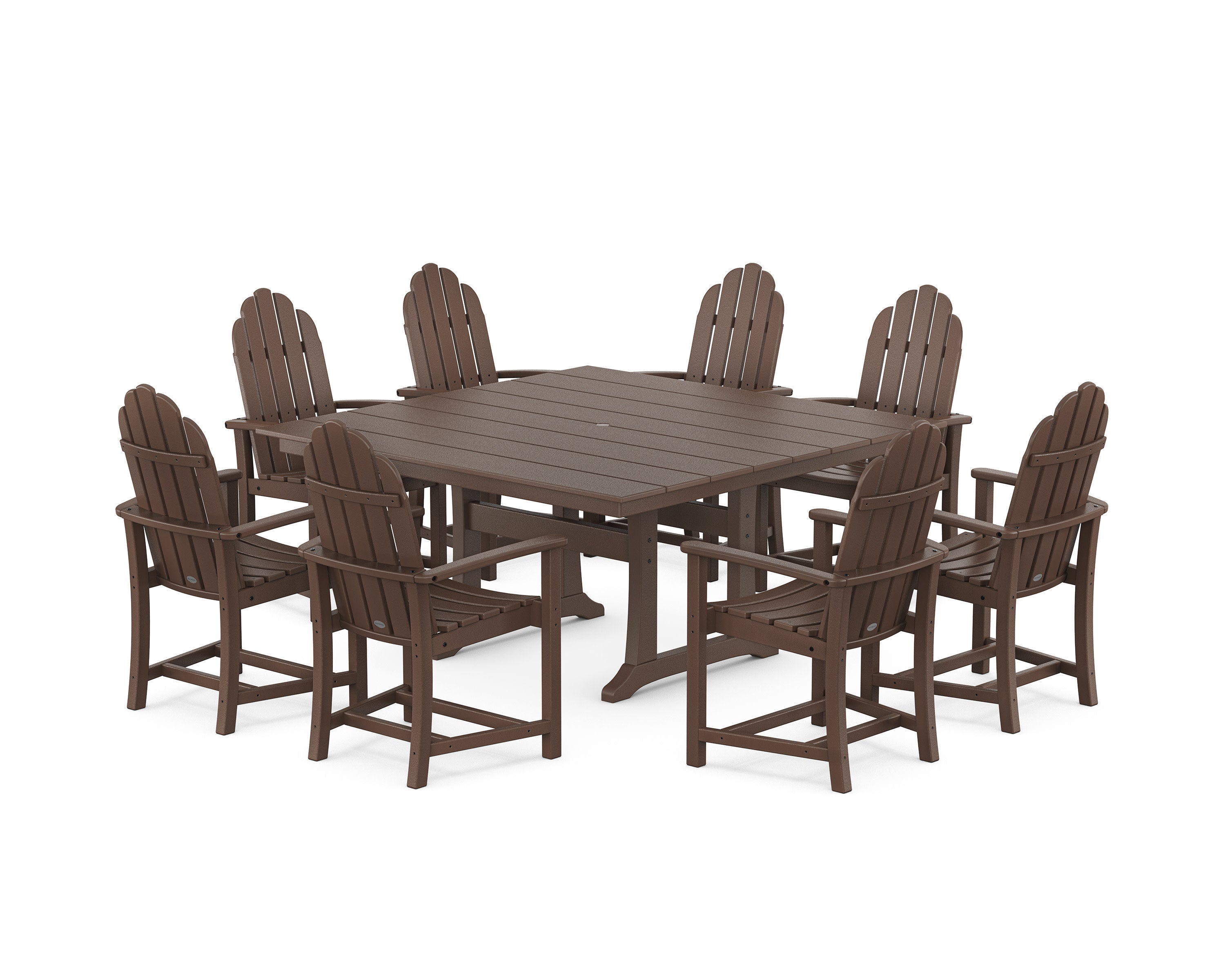 Classic Adirondack 9-Piece Square Farmhouse Dining Set with Trestle Legs in Mahogany