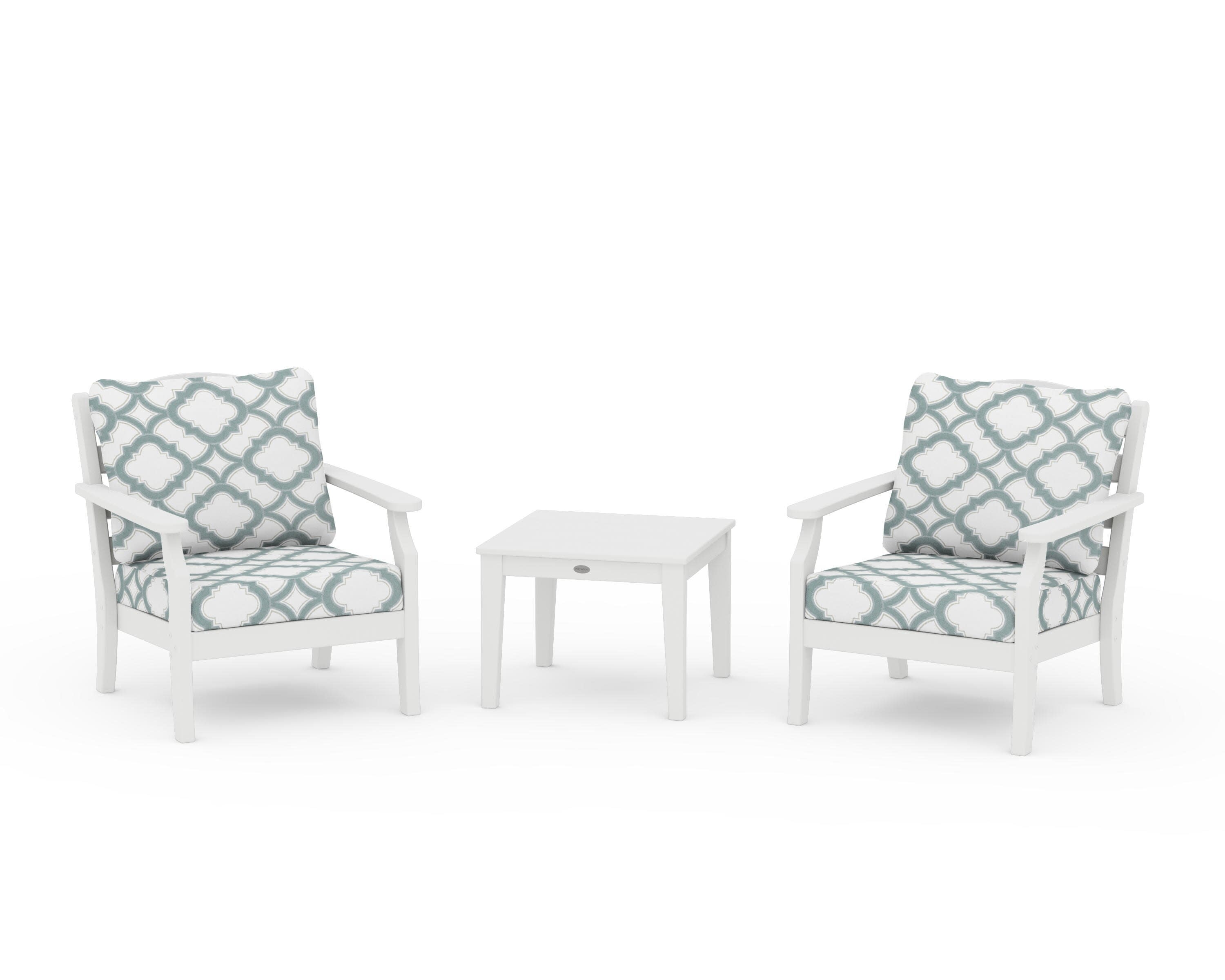 Savannah 3-Piece Deep Seating Set in White / Trellis Glacier Spa