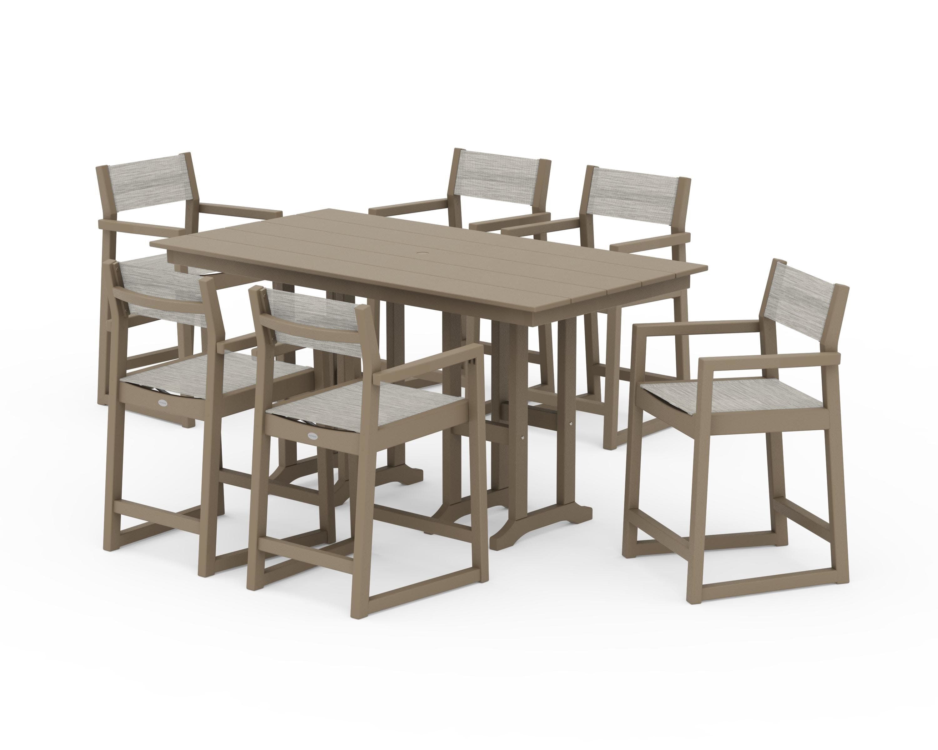 EDGE Sling Arm Chair 7-Piece Farmhouse Counter Set in Vintage Sahara / Birch Sling