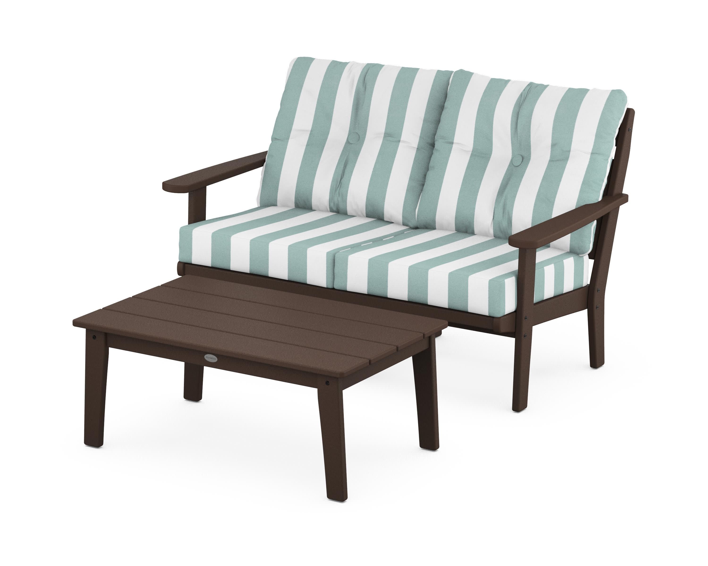 Lakeside 2-Piece Lounge Loveseat Set in Mahogany / Cabana Stripe Glacier Spa