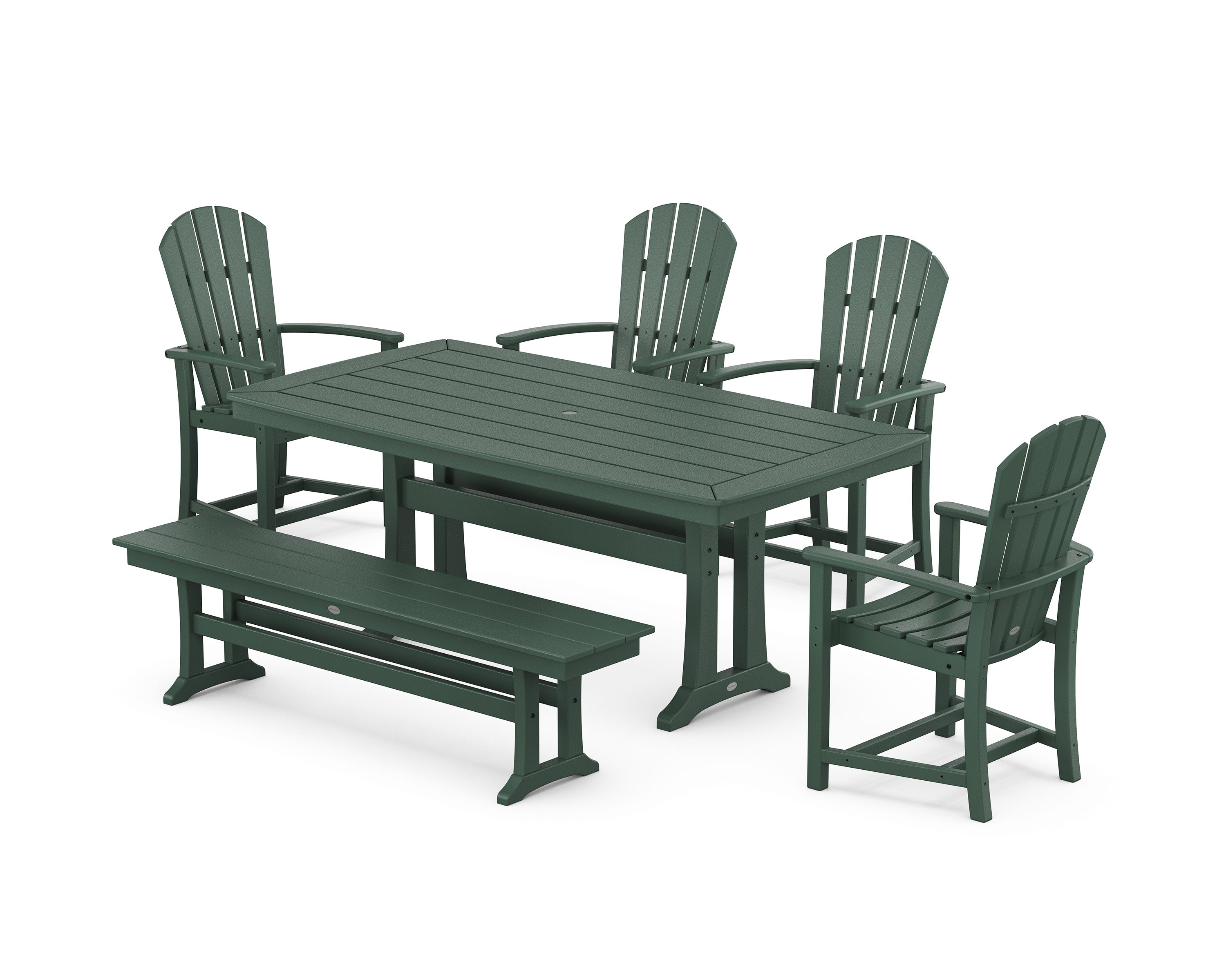 Palm Coast 6-Piece Dining Set with Trestle Legs and Bench in Green