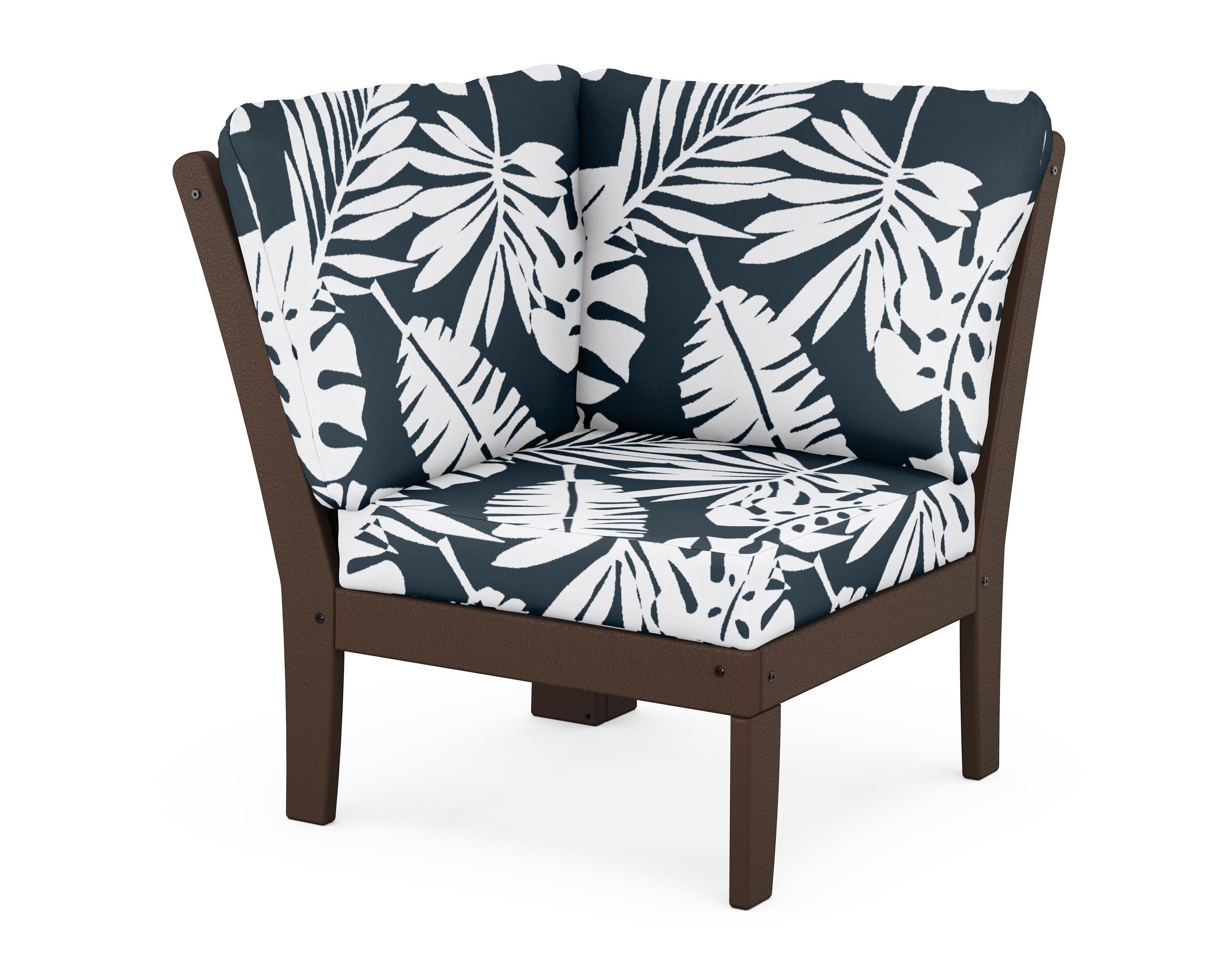 Braxton Modular Corner Chair in Mahogany / Leaf Marine Indigo