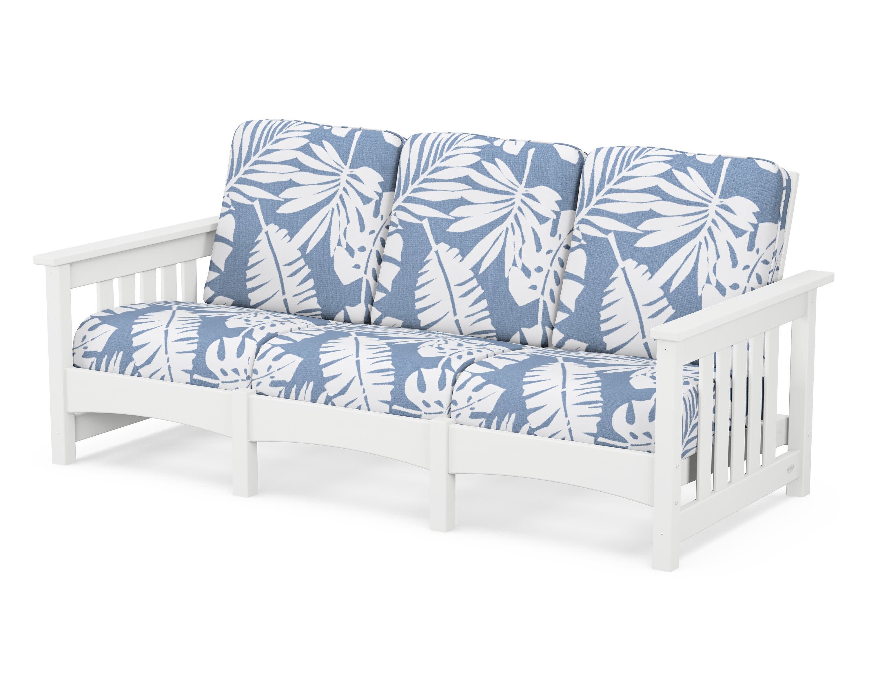 Club Mission Sofa in White / Leaf Sky Blue
